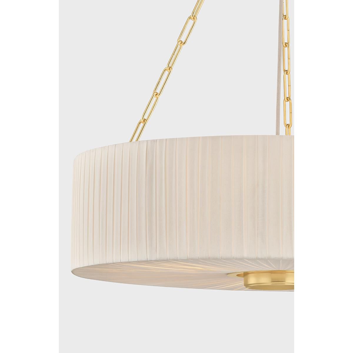 Shown in Aged Brass finish and Ivory Linen shade