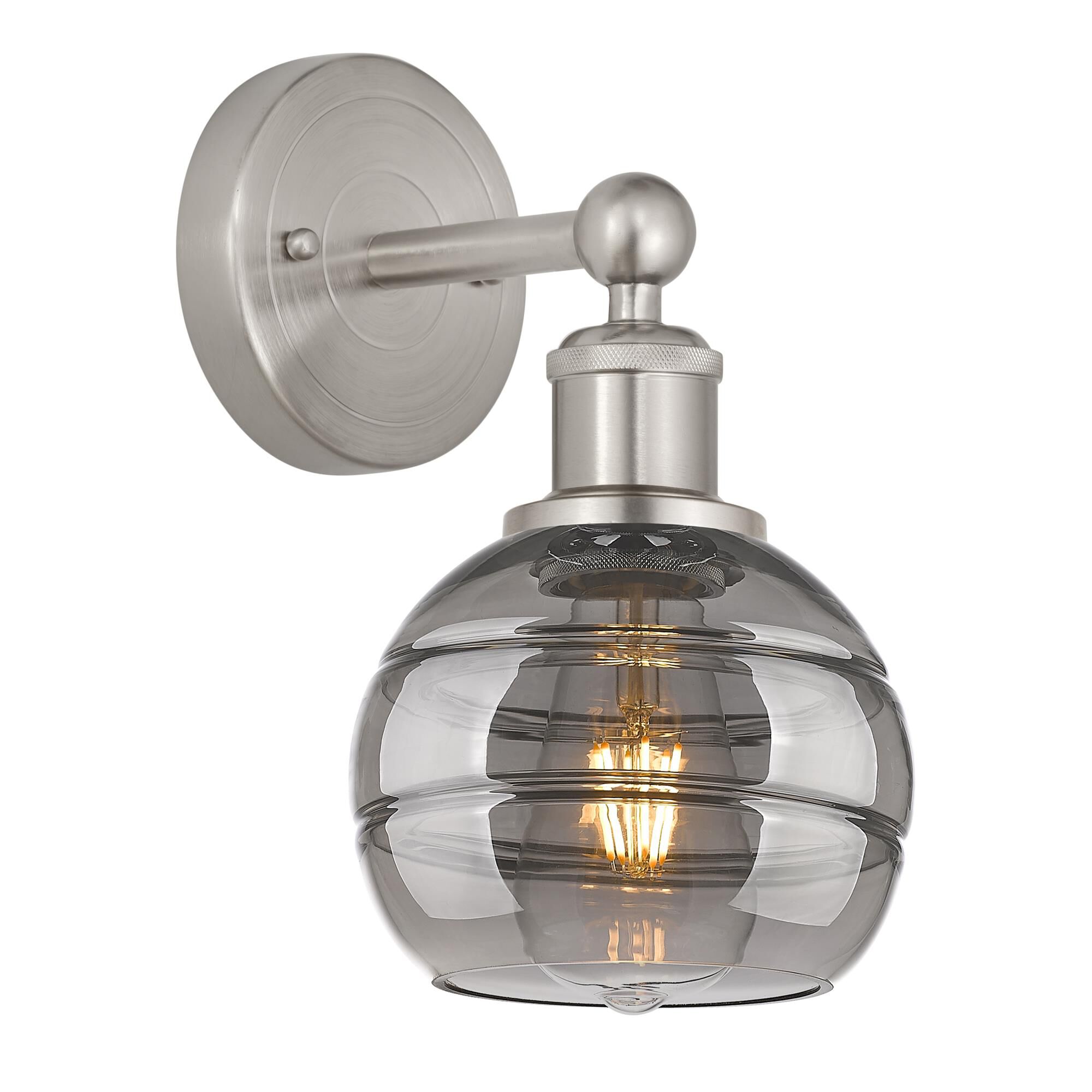 Shown in Brushed Satin Nickel finish and Light Smoke glass