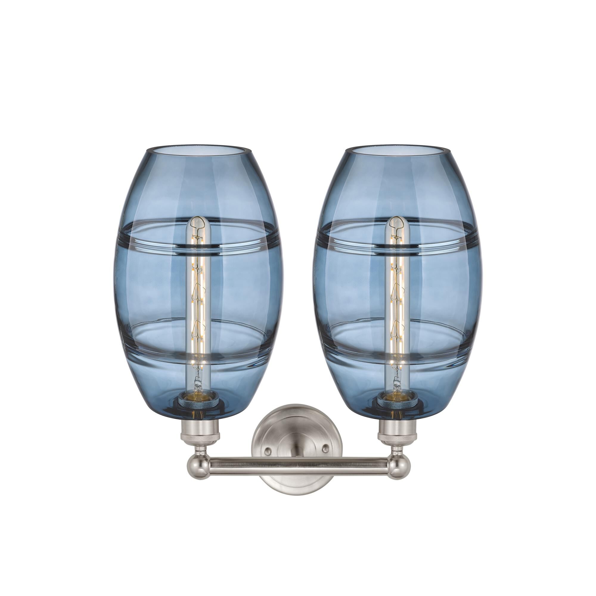 Shown in Satin Nickel finish and Princess Blue glass