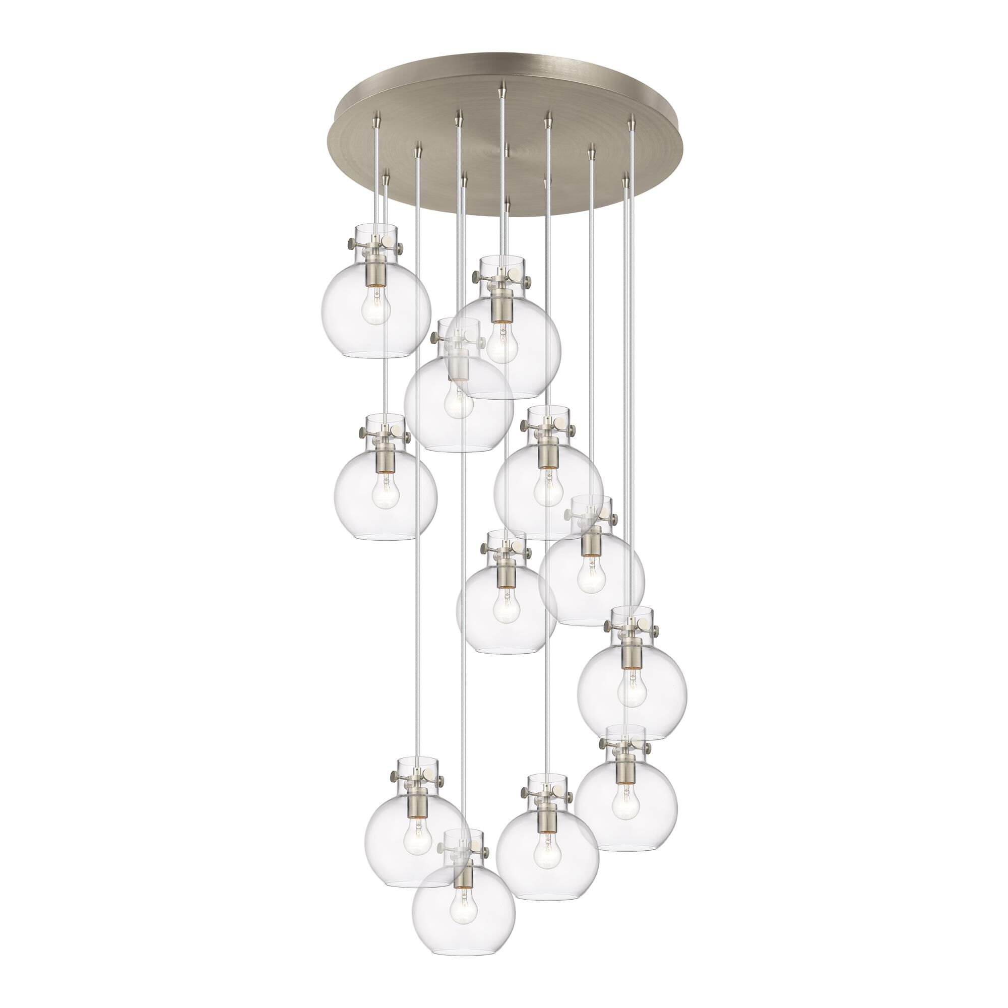 Shown in Brushed Satin Nickel finish and Clear glass and Clear Glass shade