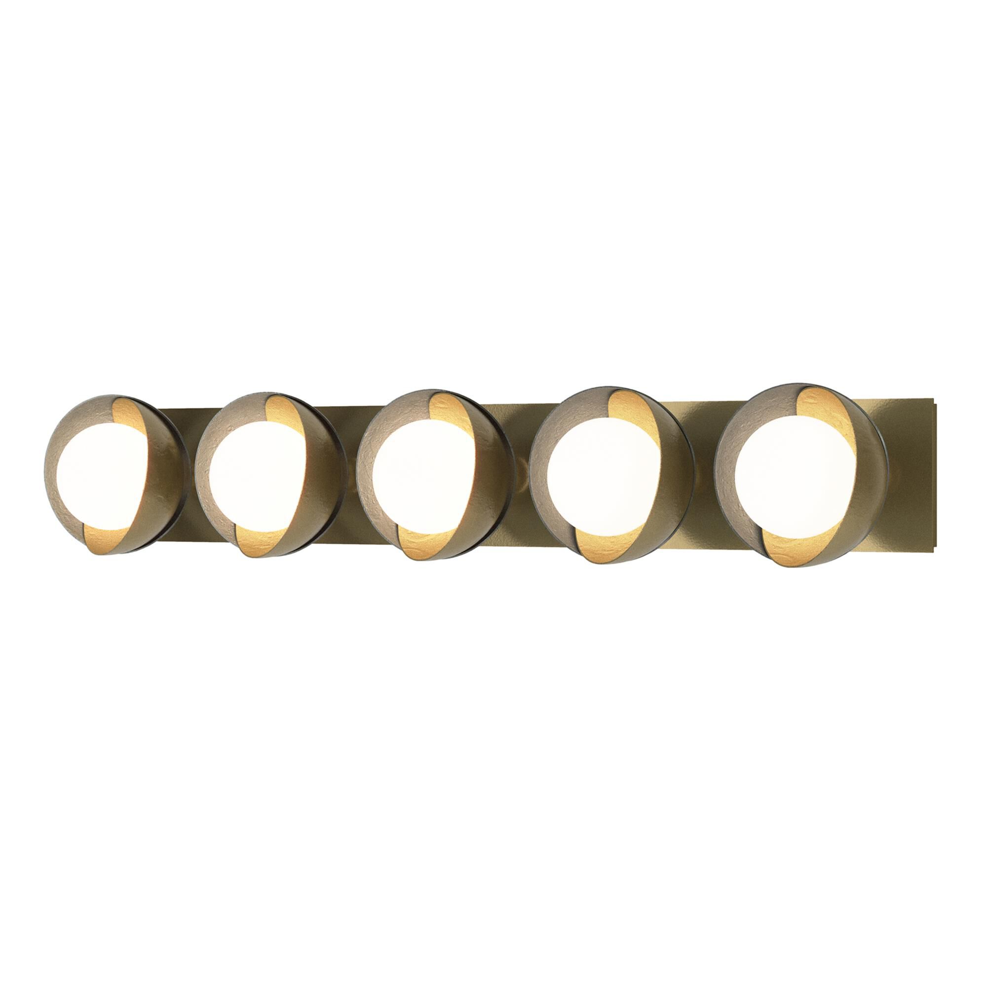 Shown in Modern Brass finish and Opal glass and Vintage Platinum (82) accent