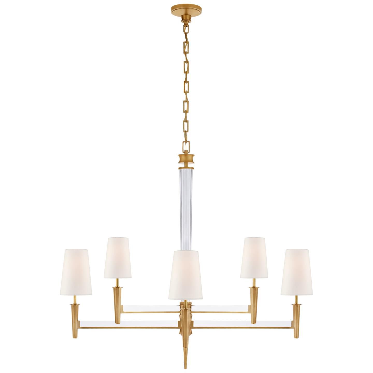 Shown in Hand-Rubbed Antique Brass And Crystal finish and Linen shade