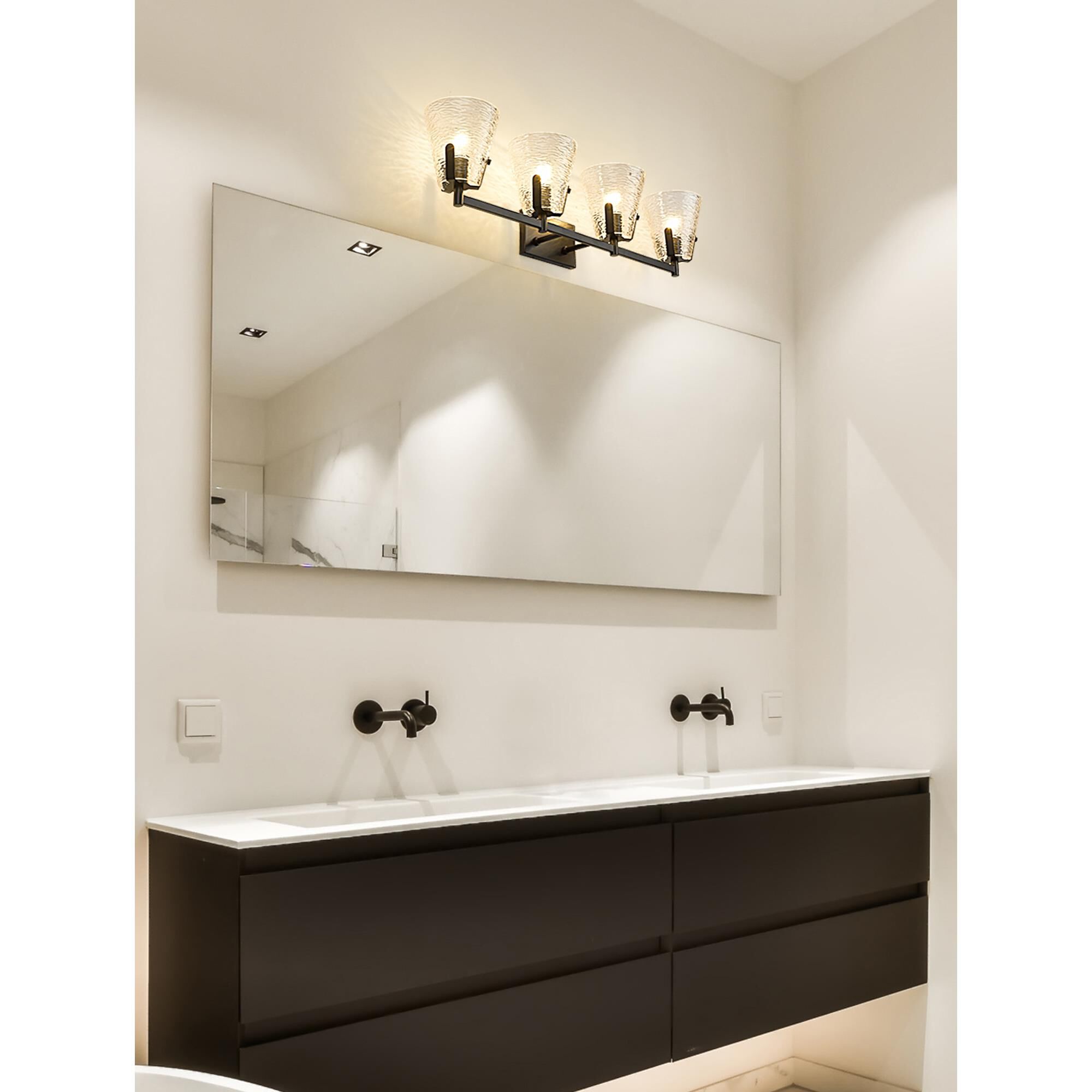 Shown in Matte Black finish and Clear Ribbed glass
