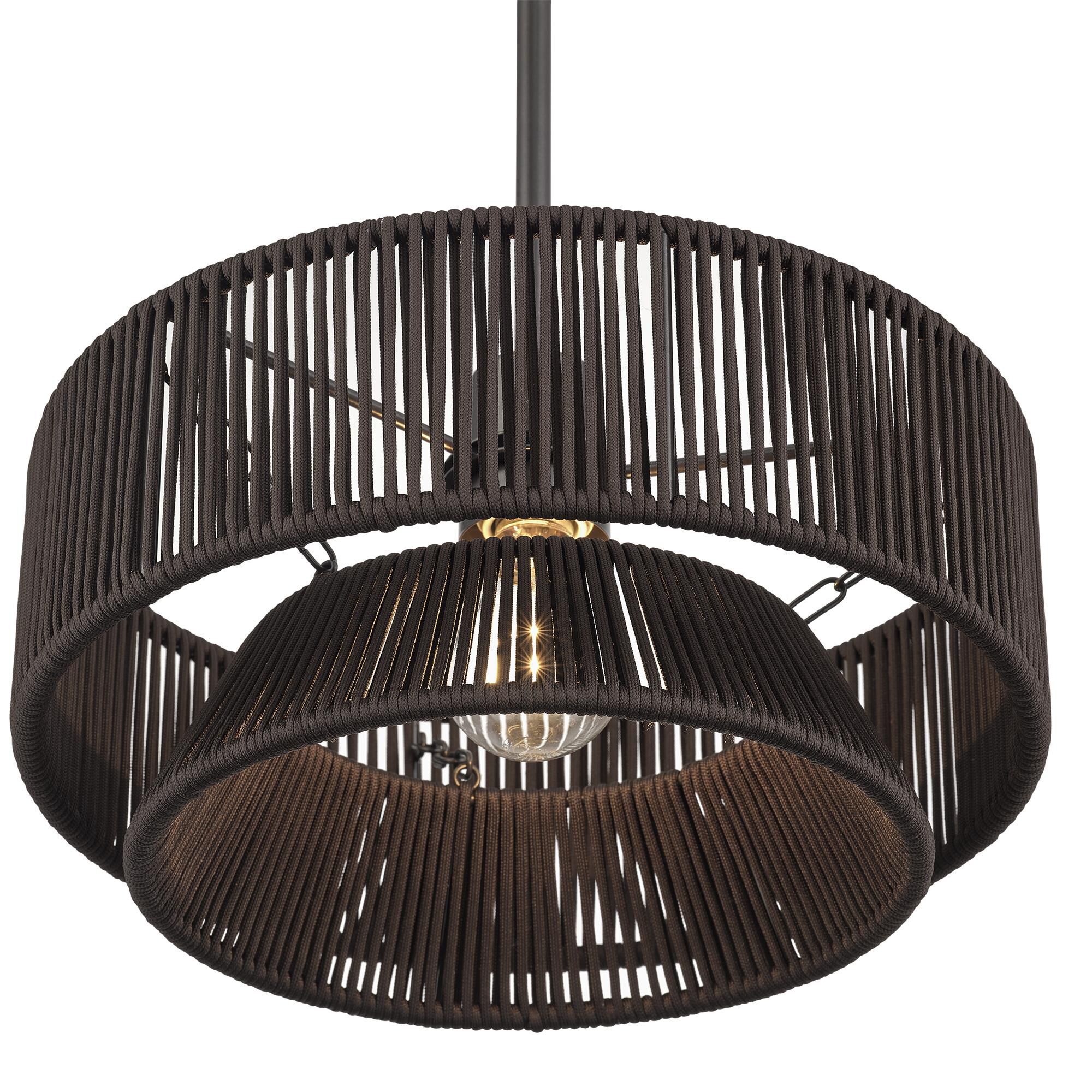 Shown in English Bronze finish and Hand-Woven Dark Chocolate Color Polyester Rope shade