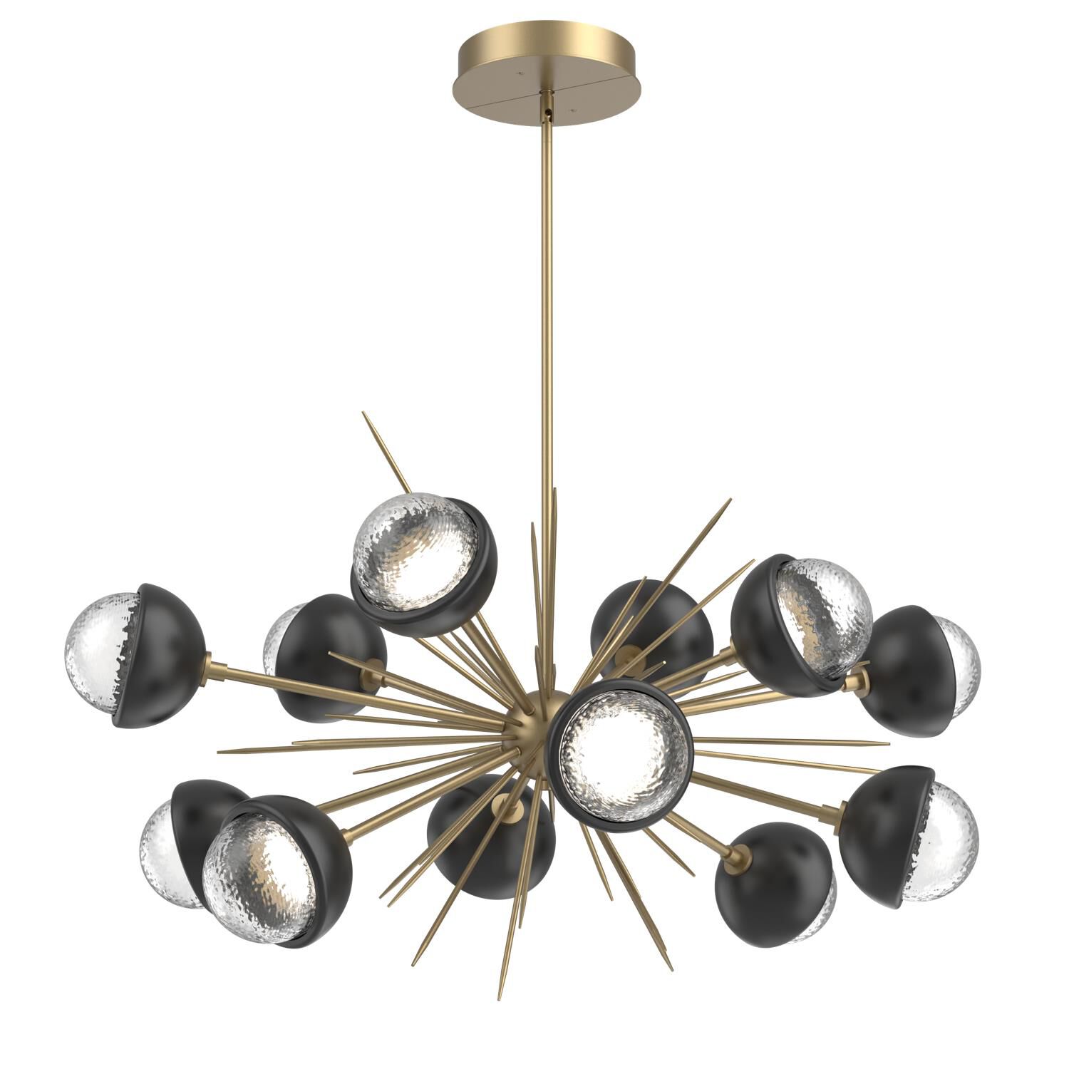 Shown in Gilded Brass finish and Clear glass and Matte Black accent