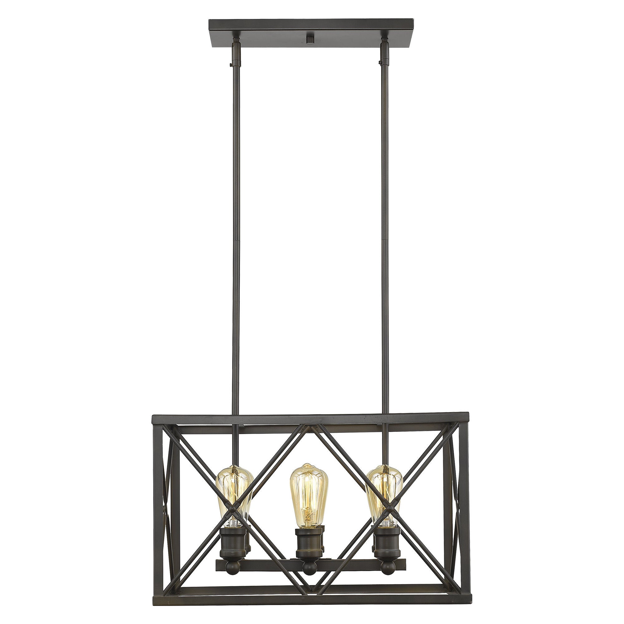 Shown in Oil-Rubbed Bronze finish and Oil-Rubbed Bronze glass and Oil Rubbed Bronze Metal Cage shade