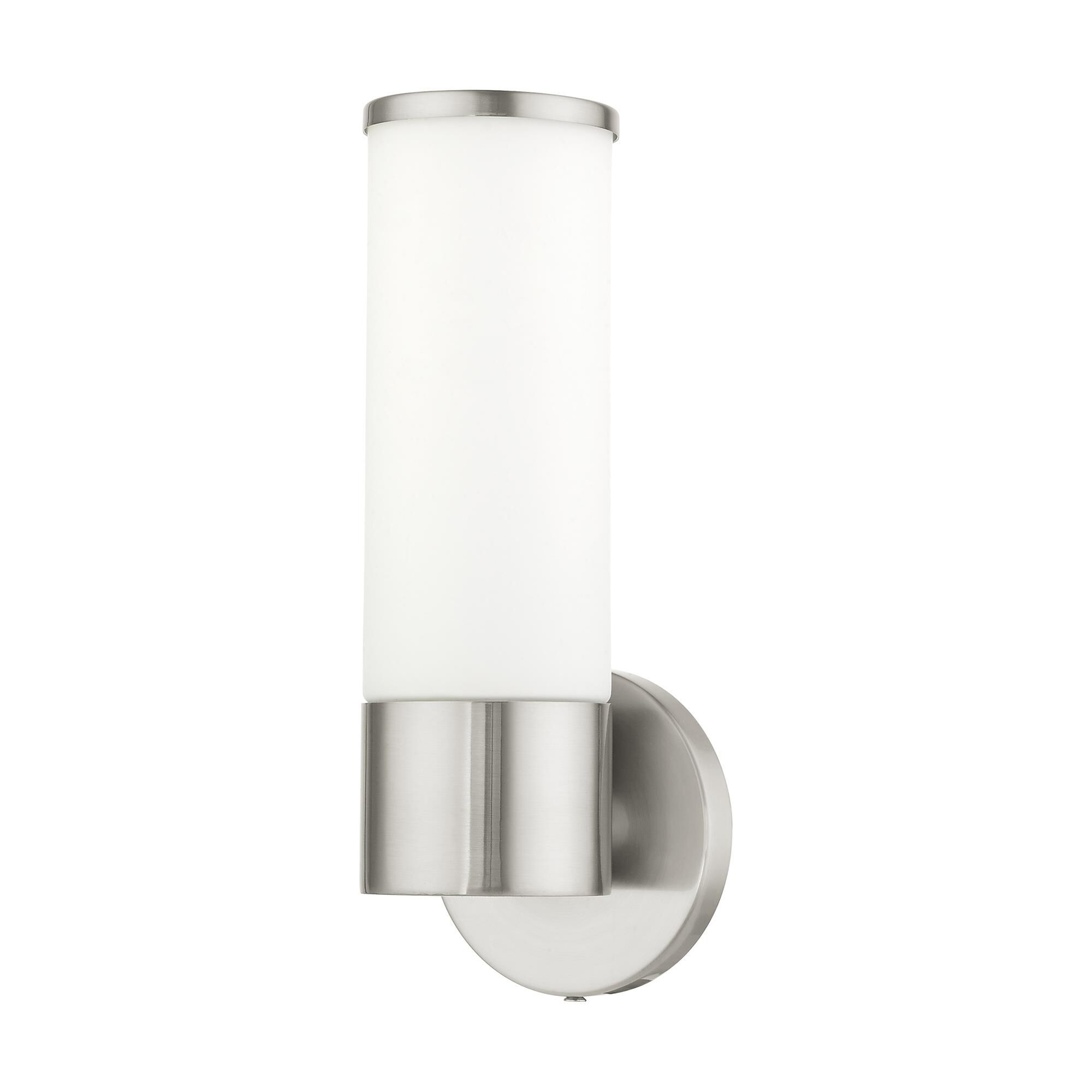 Shown in Brushed Nickel finish and Satin Opal White glass