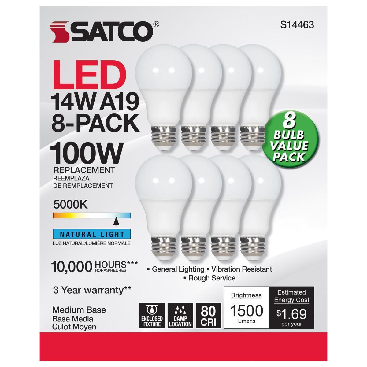 14 Watt 5000K A19 LED Light Bulb,