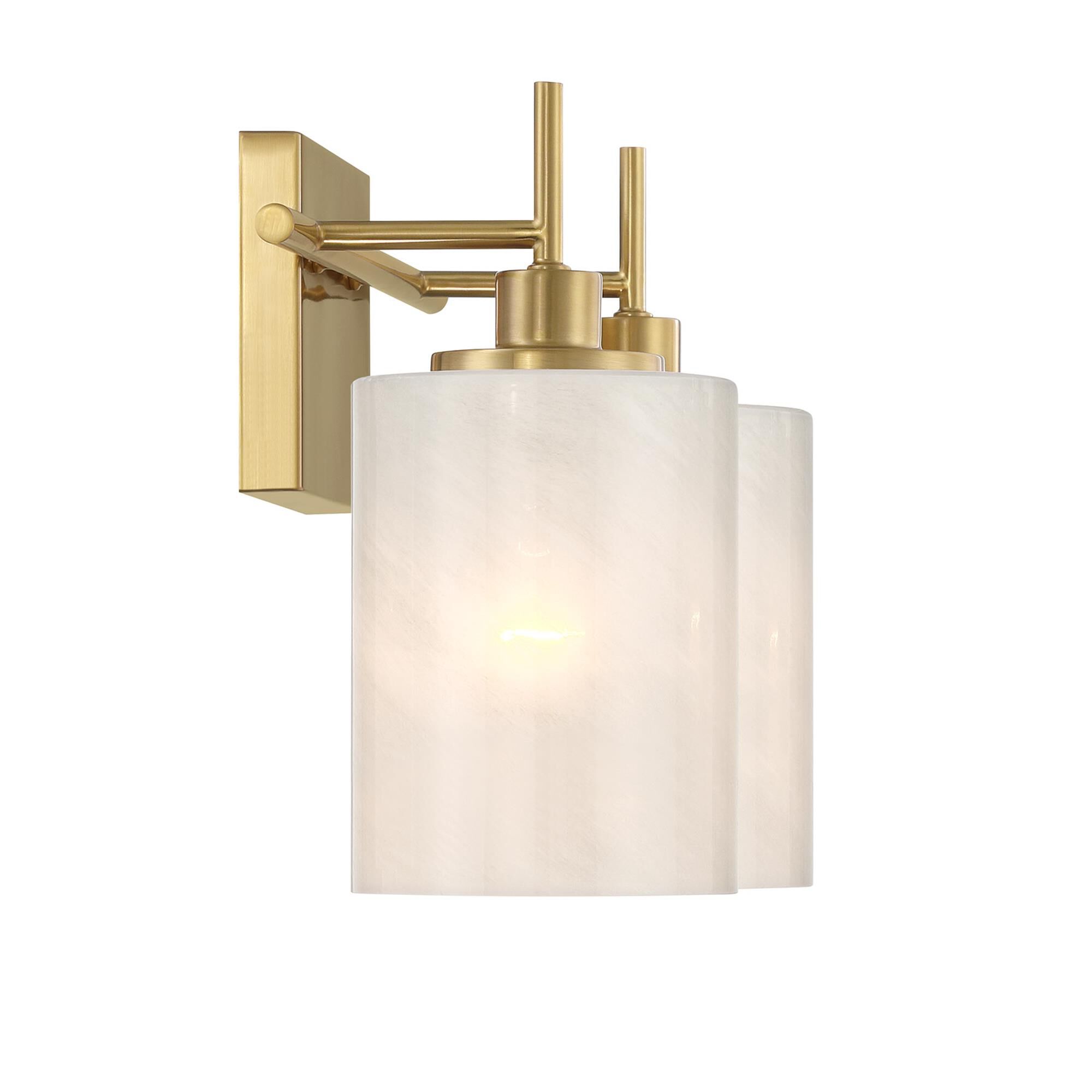 Shown in Natural Brass finish and White Strie glass