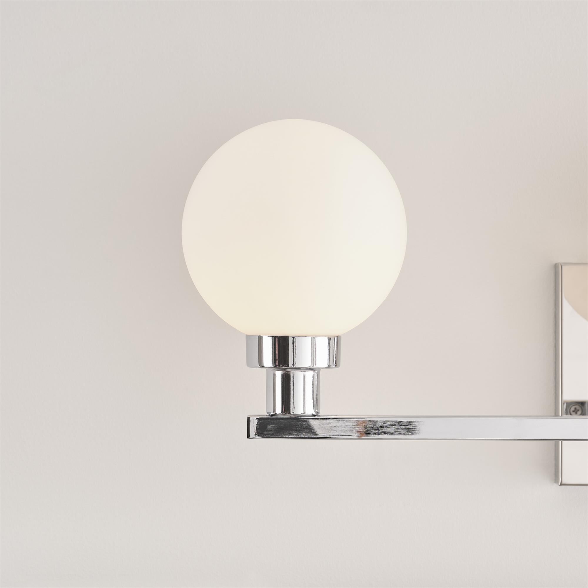 Shown in Chrome finish and Milk glass
