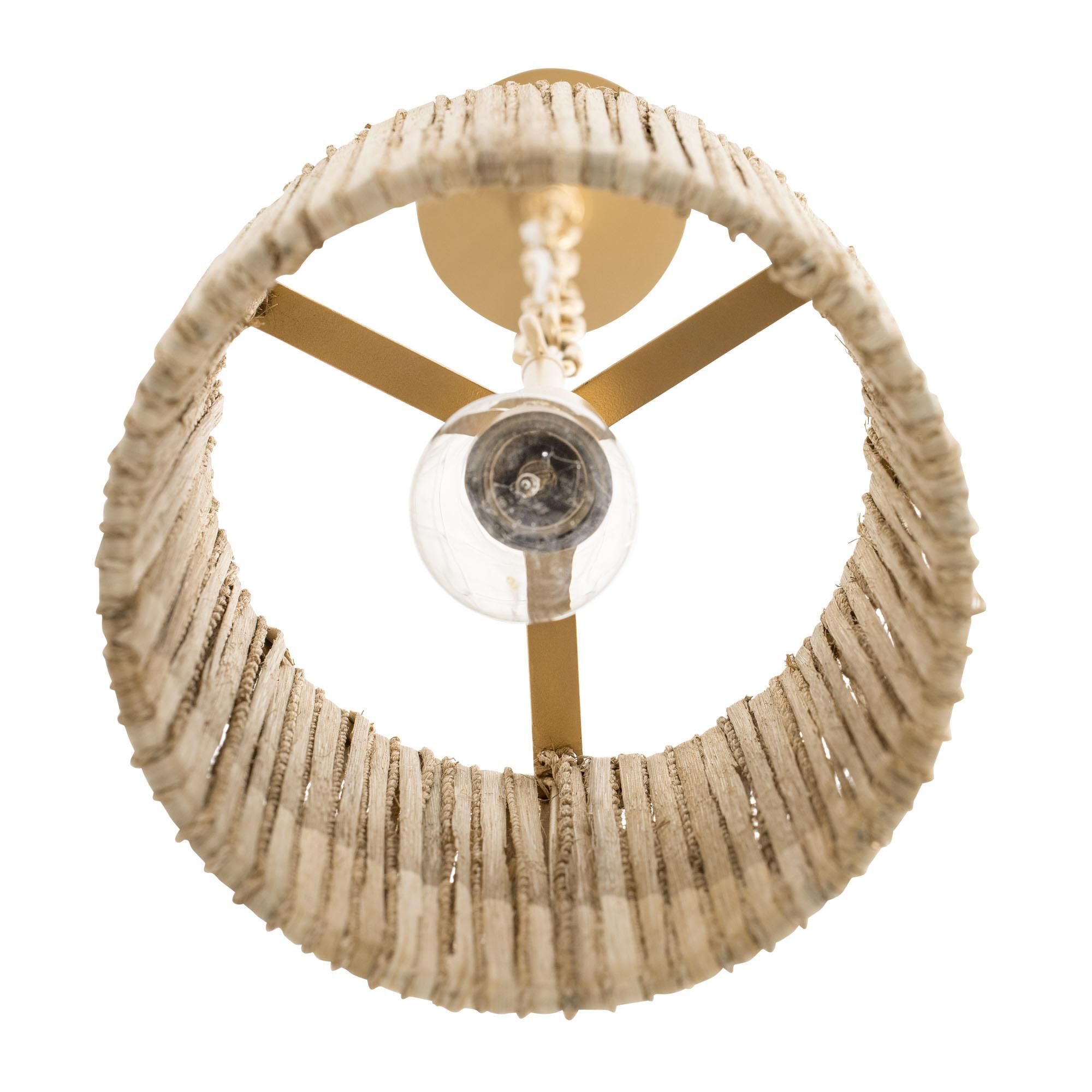 Shown in French Gold finish and Natural Rattan And Abaca Rope shade