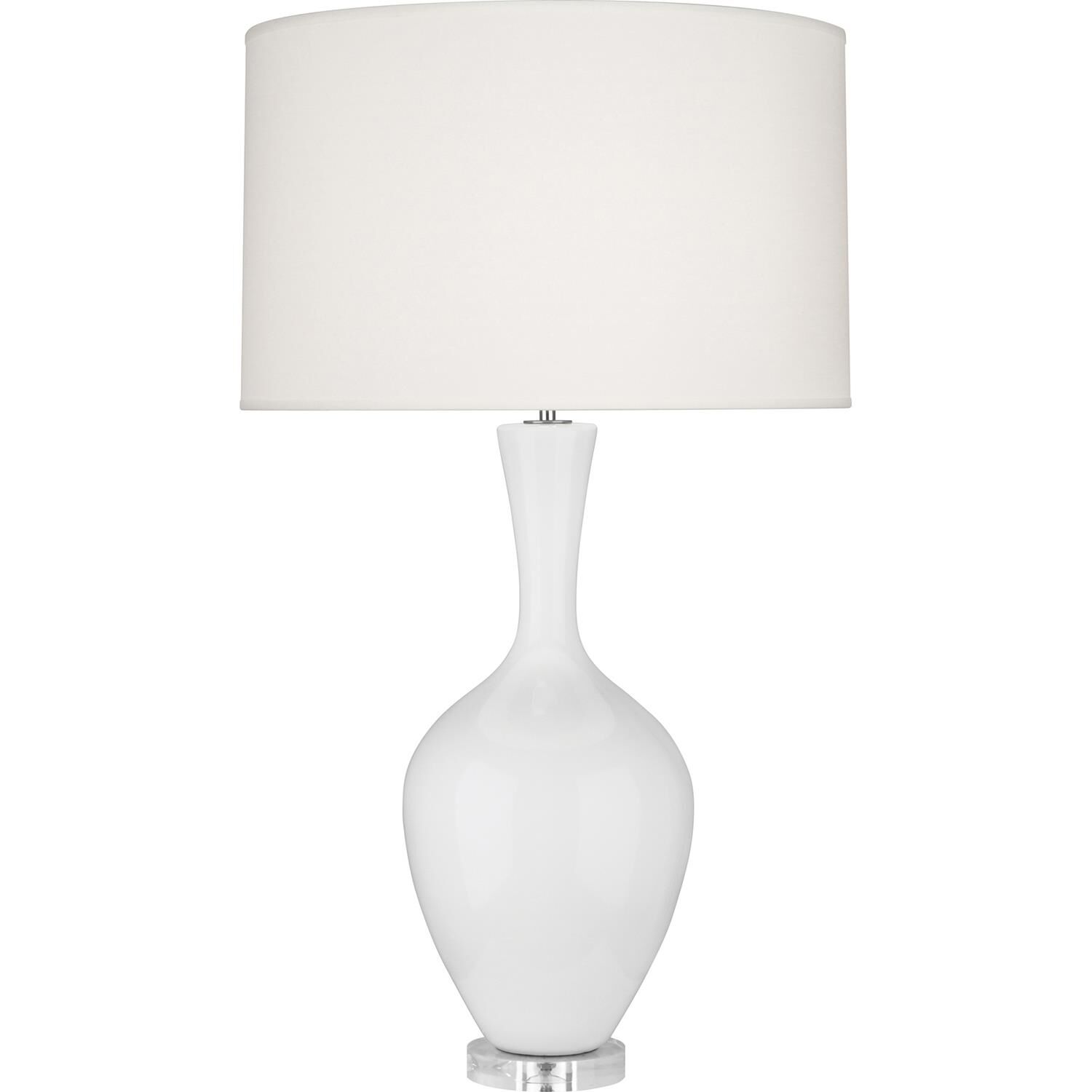 Shown in Lily Glazed Ceramic finish and Fondine Fabric shade