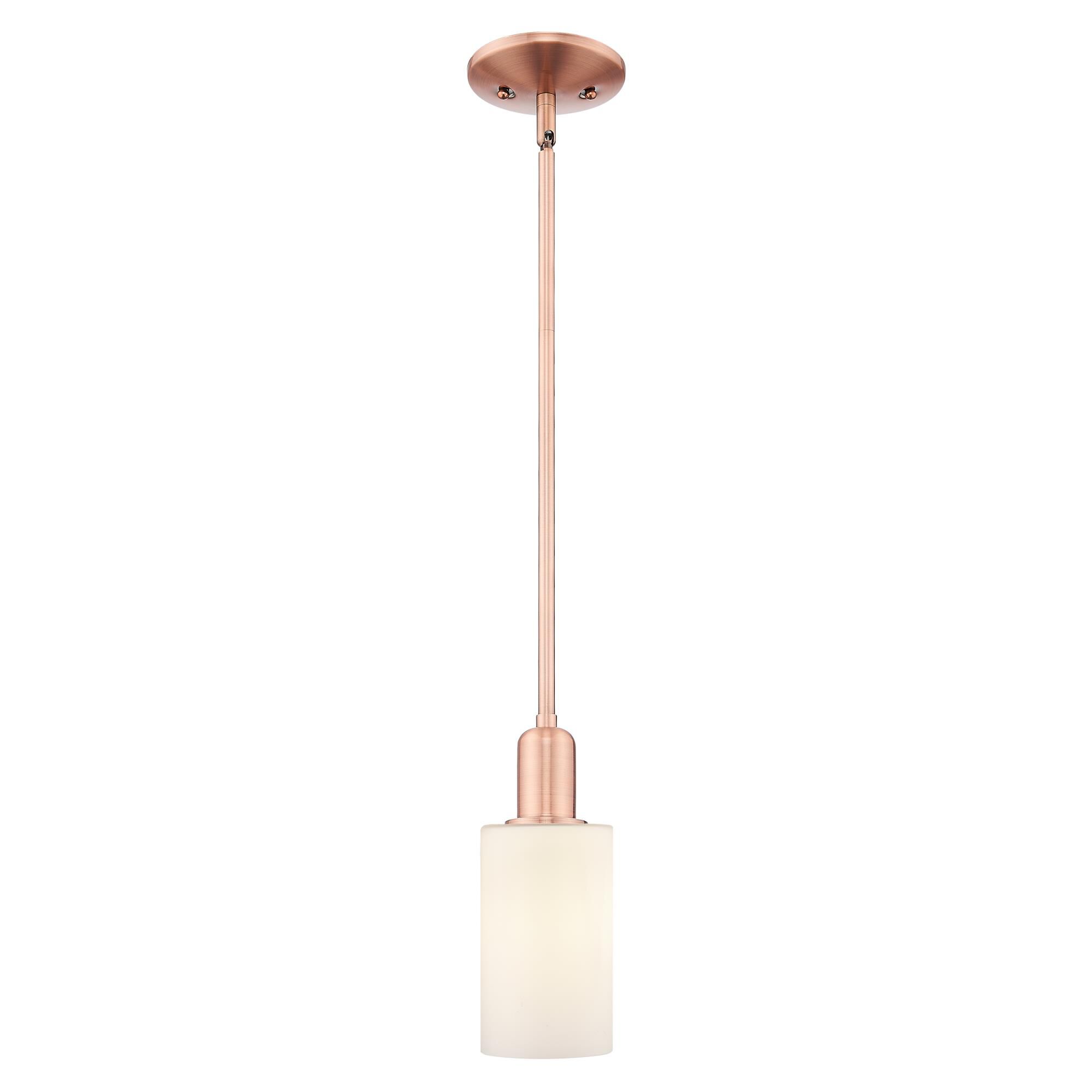 Shown in Antique Copper finish and Matte White glass
