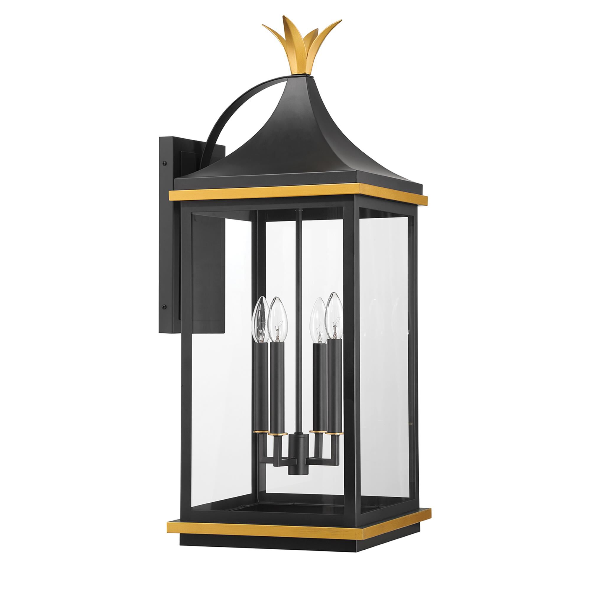 Shown in Matte Black and Textured Gold finish and Clear glass