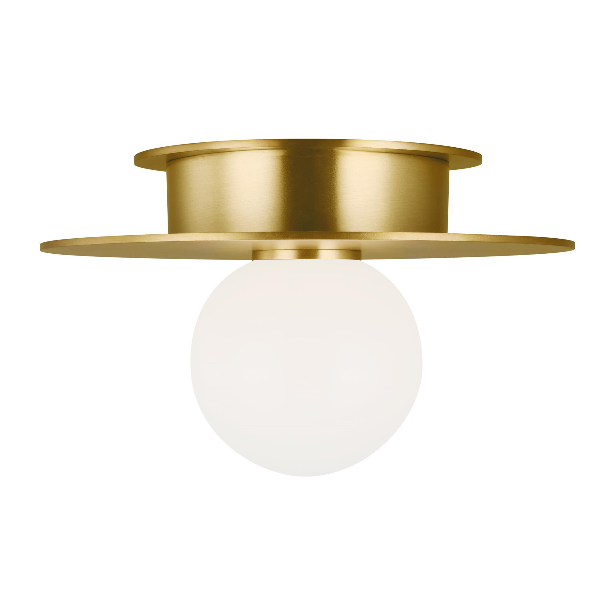 Shown in Burnished Brass finish and Milk Whitesteel glass