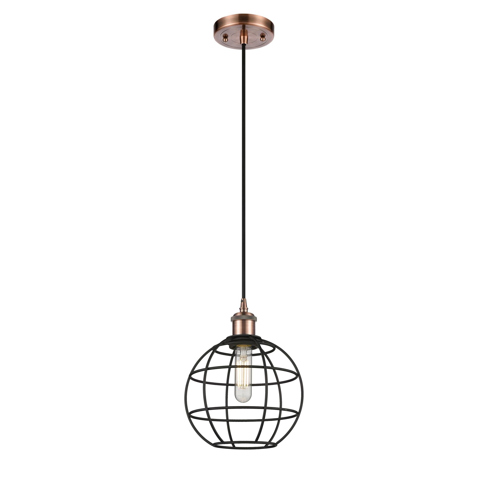 Shown in Antique Copper finish and Matte Black shade