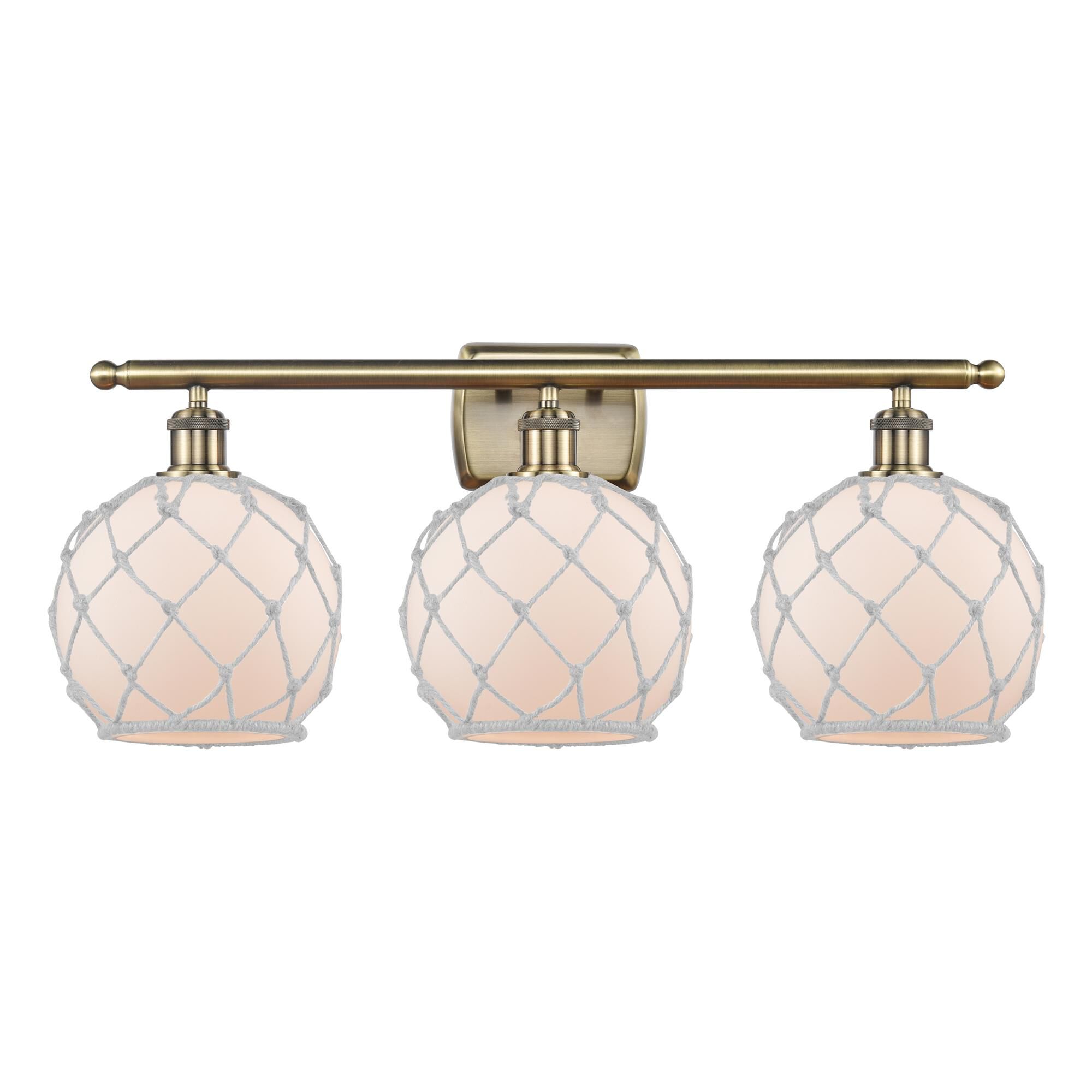 Shown in Antique Brass finish and White with White Rope glass