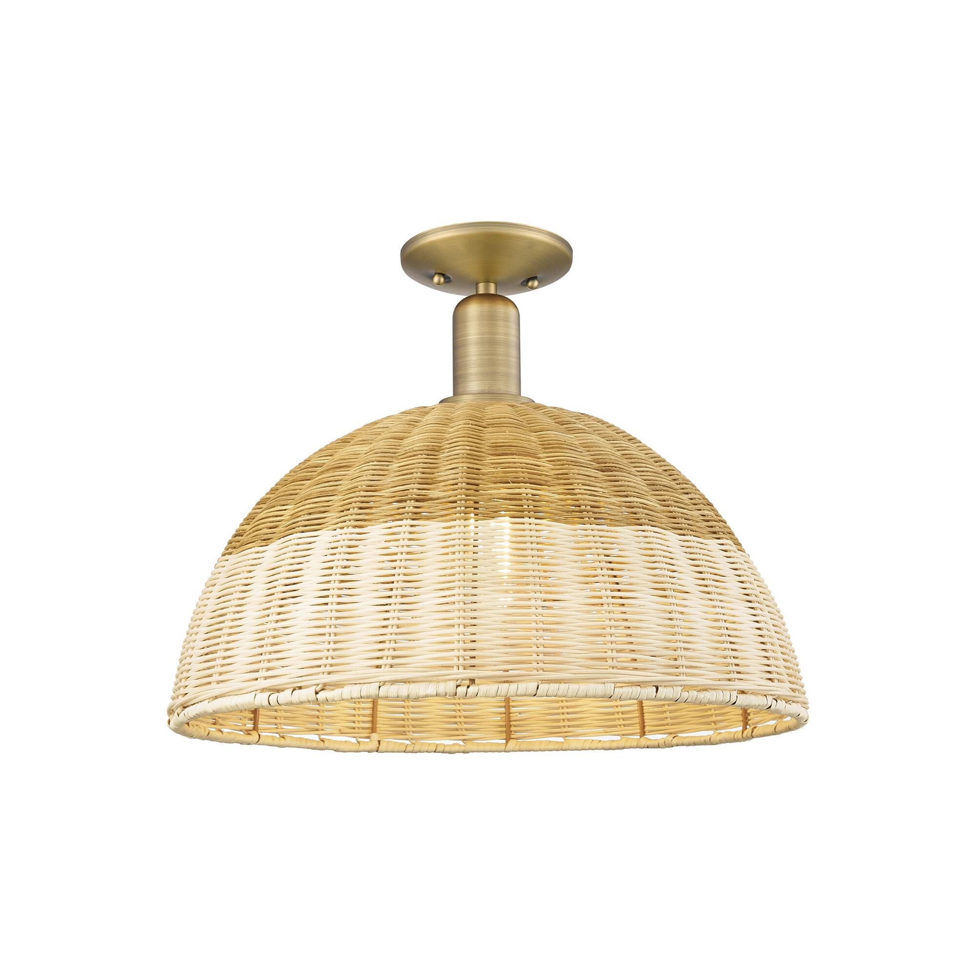Shown in Brushed Brass finish and Natural Fiber shade