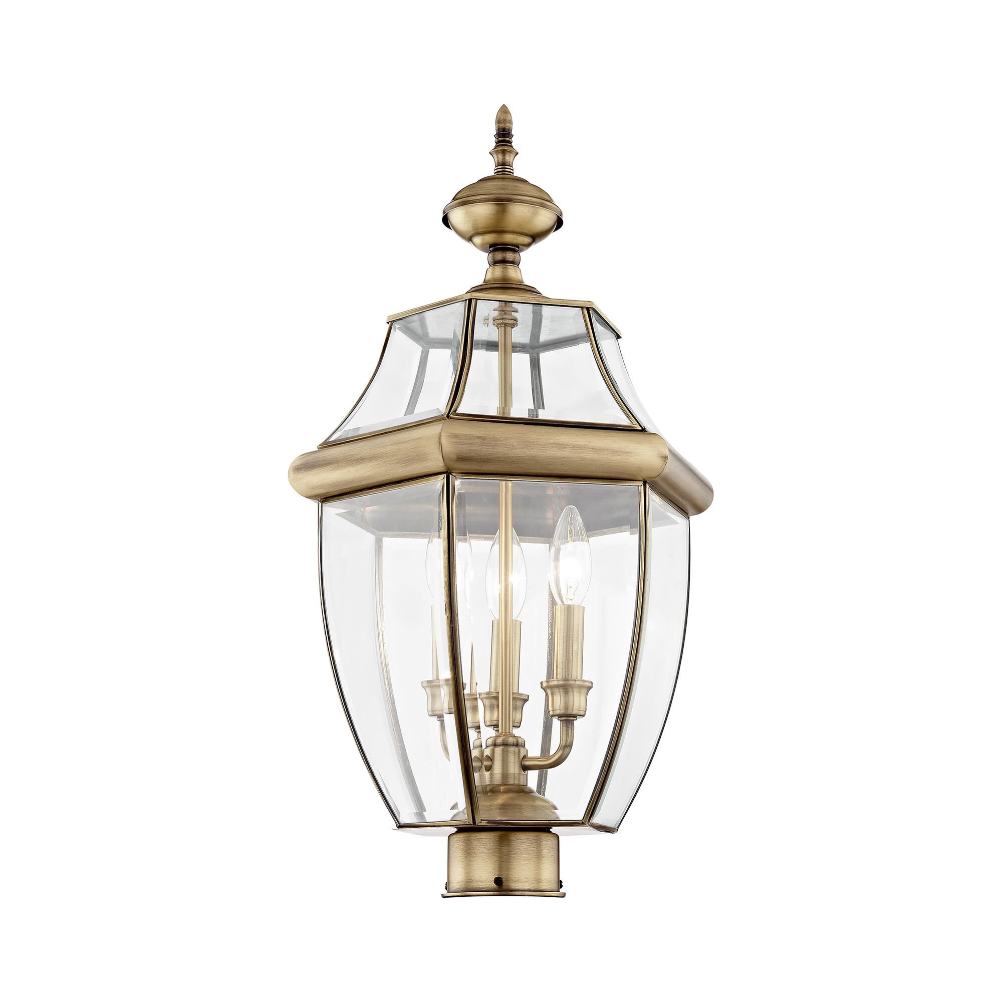 Shown in Antique Brass finish and Clear Beveled glass