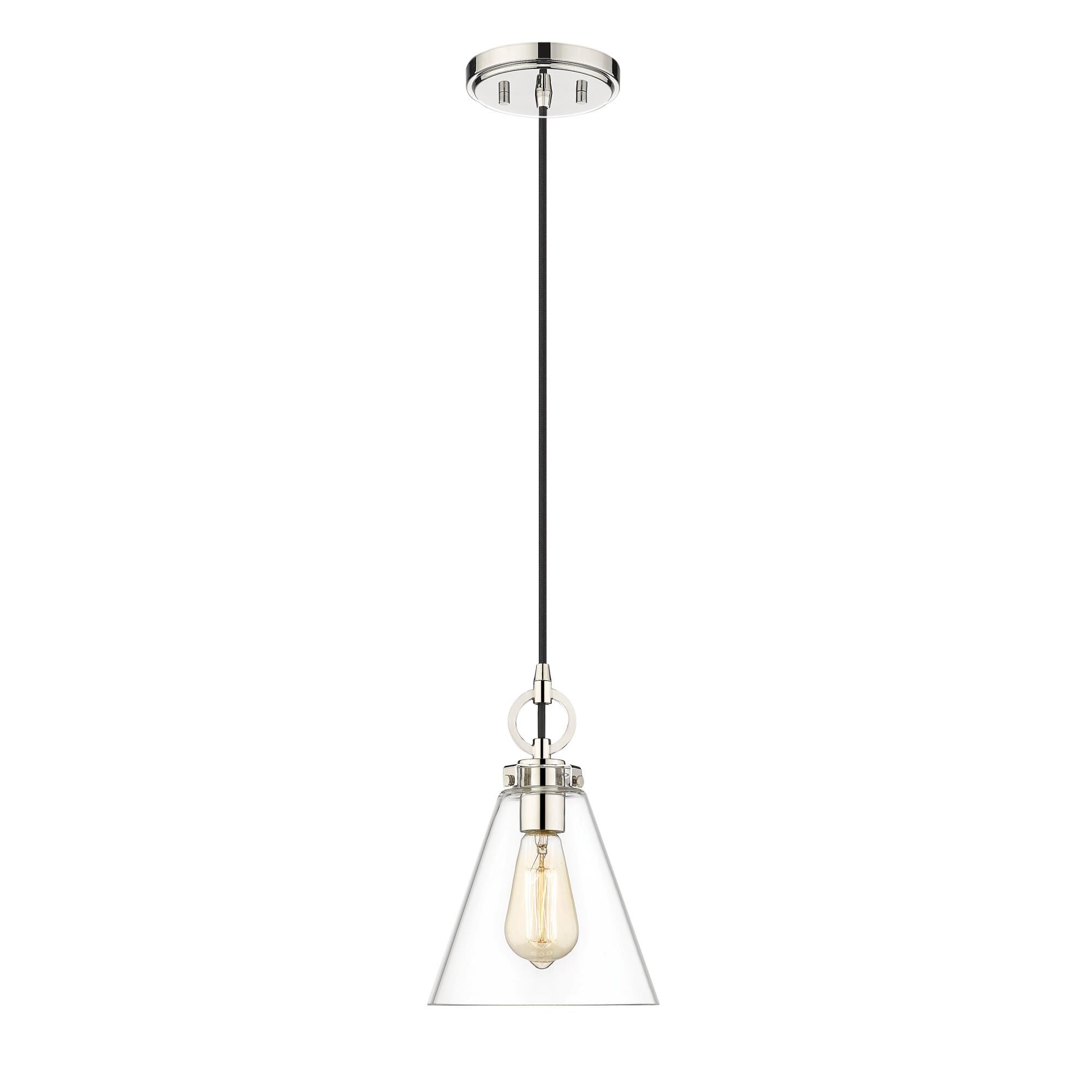 Shown in Polished Nickel finish and Glass shade