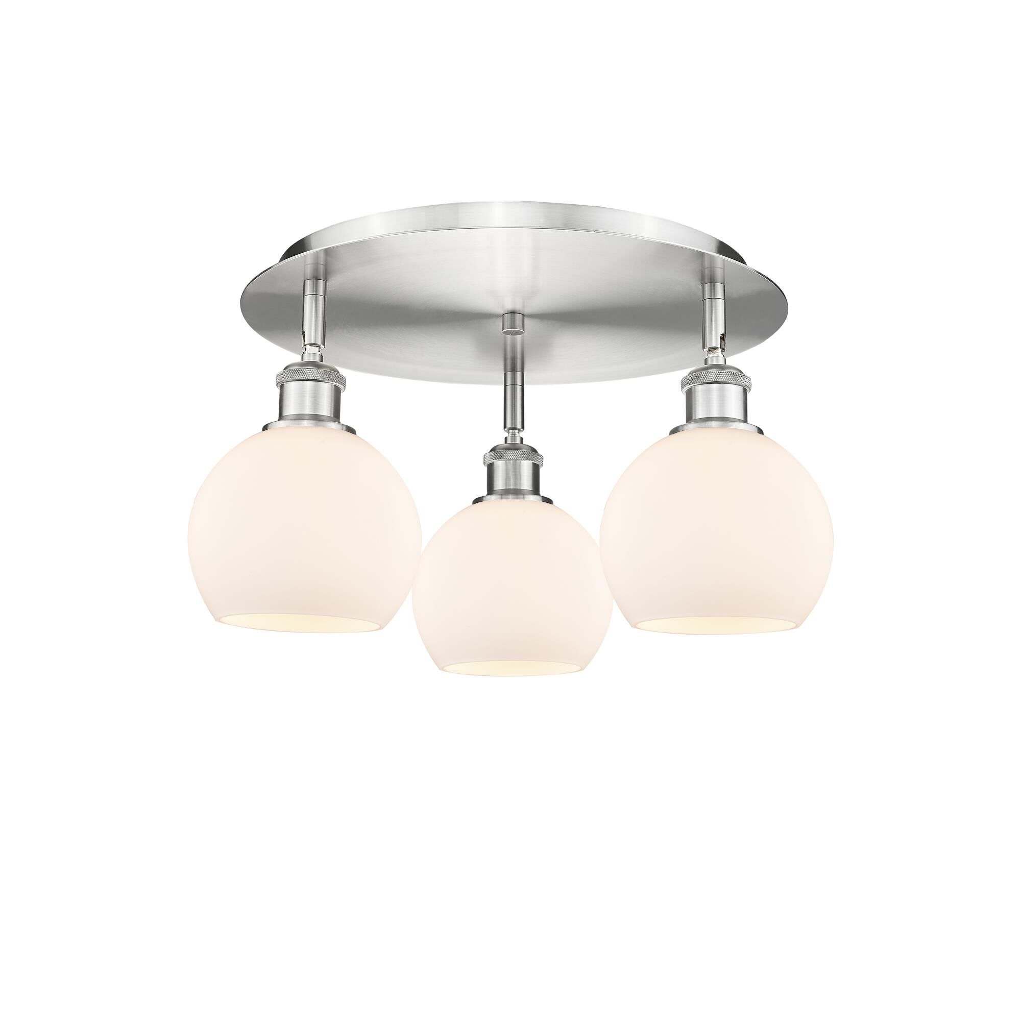 Shown in Satin Nickel finish and Matte White glass