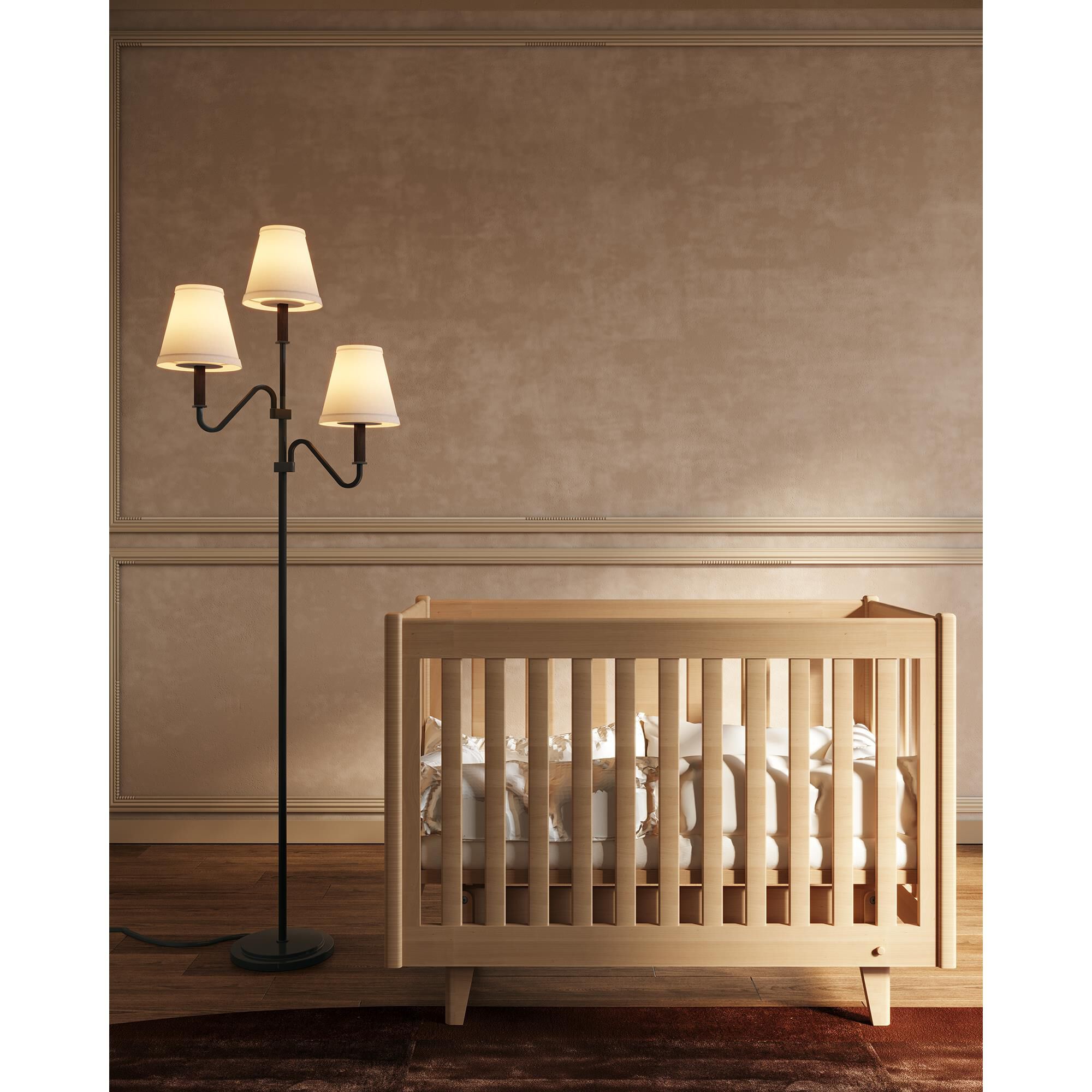 Shown in Matte Black finish and White Linen shade