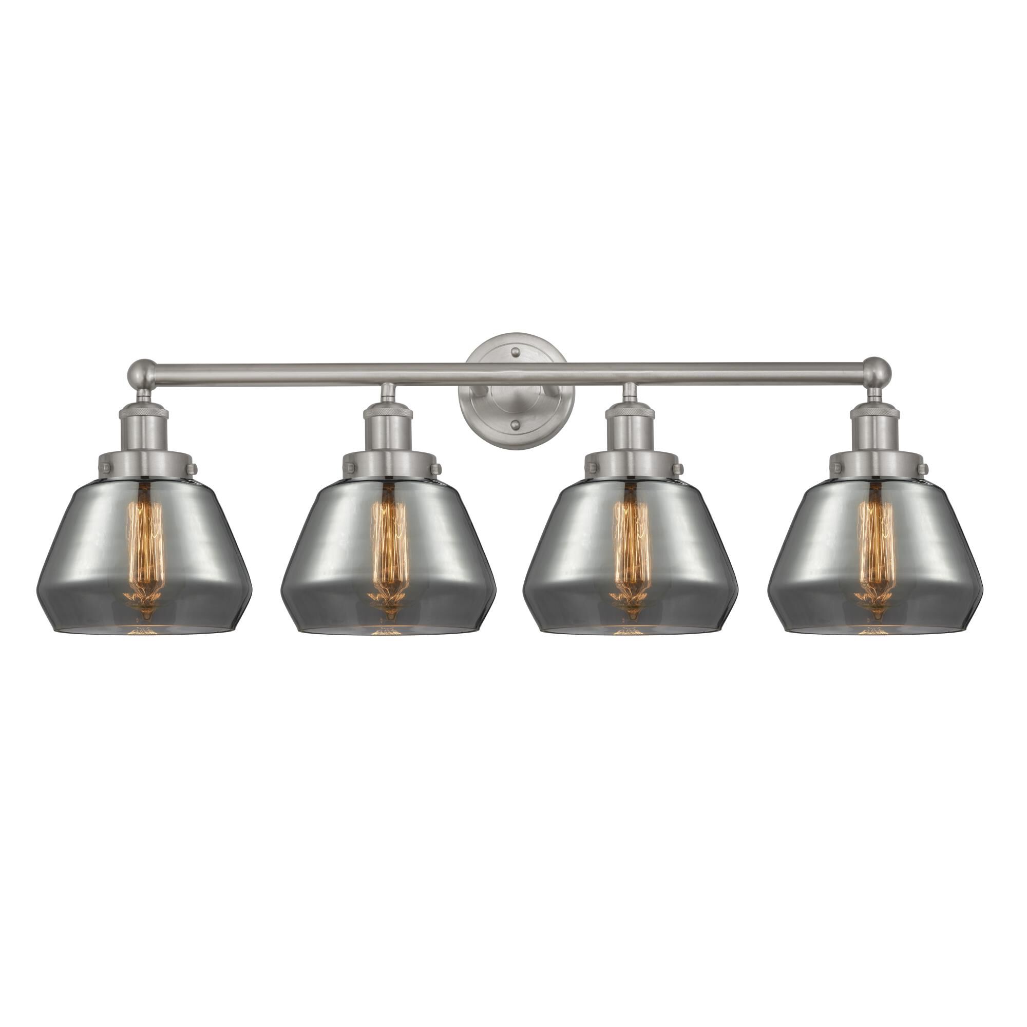 Shown in Brushed Satin Nickel, Plated Smoke finish and Plated Smoke glass and Plated Smoke Glass shade