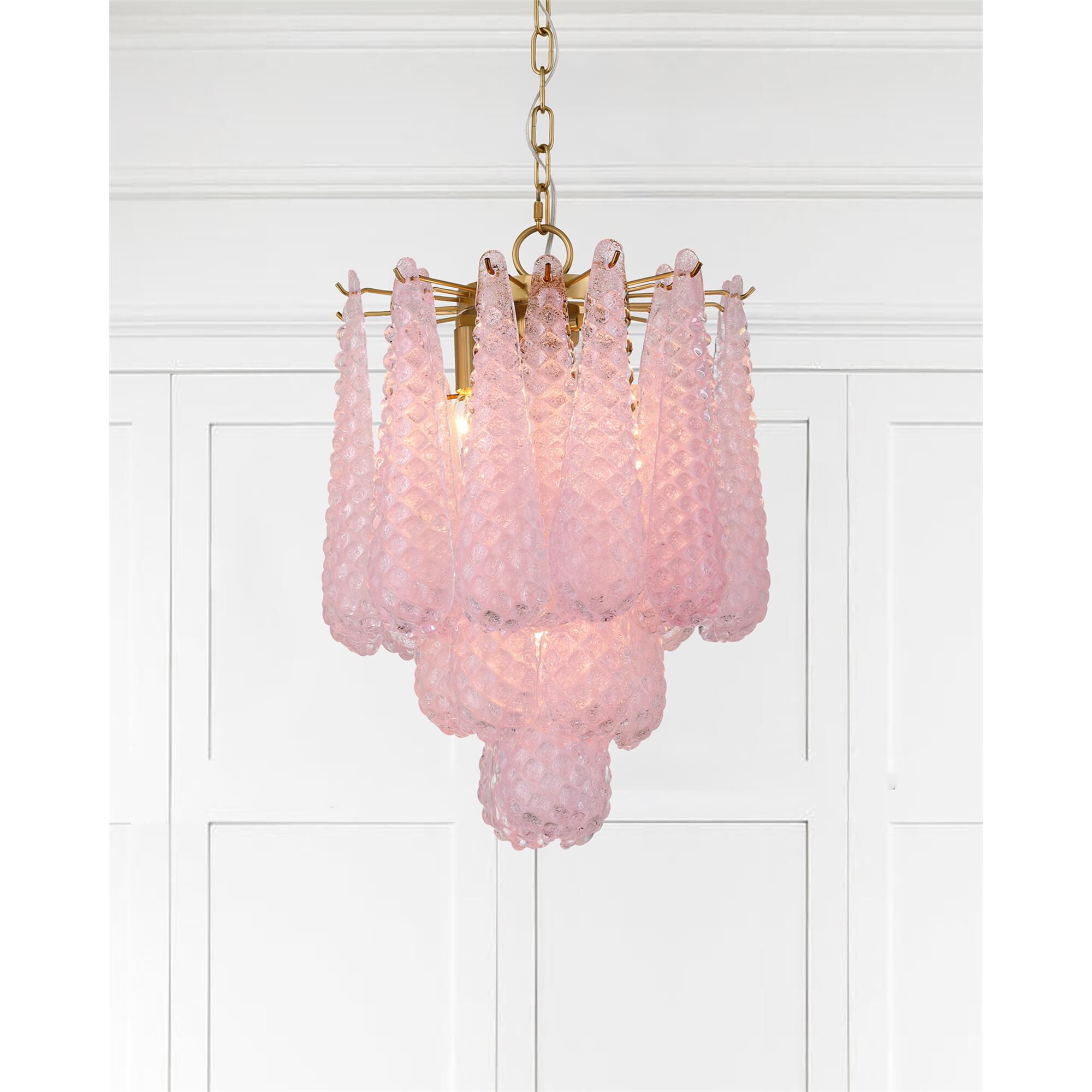 Shown in Aged Brass finish and Sand Blush glass
