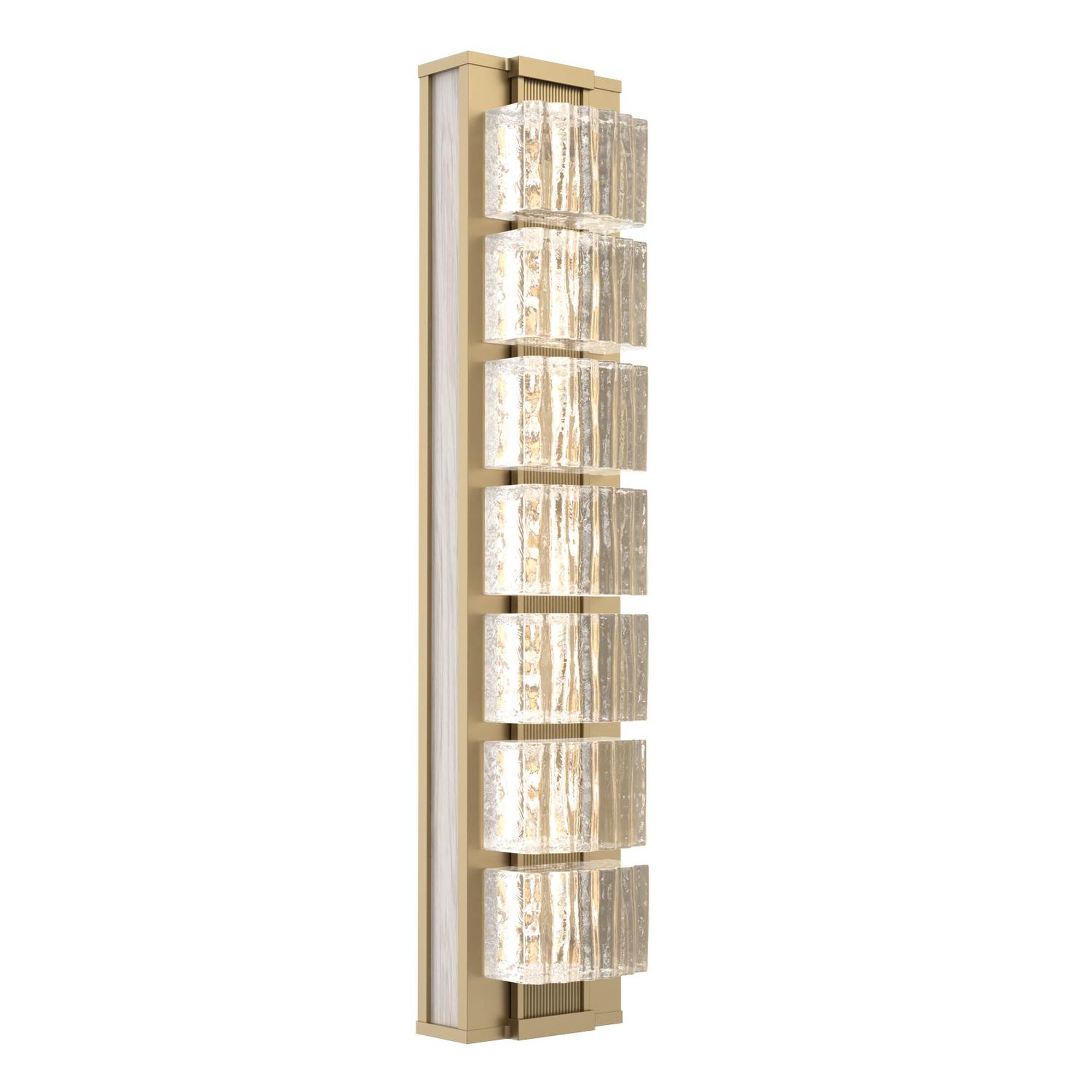 Shown in Gilded Brass finish and Clear Ribbed glass and Light Oak accent