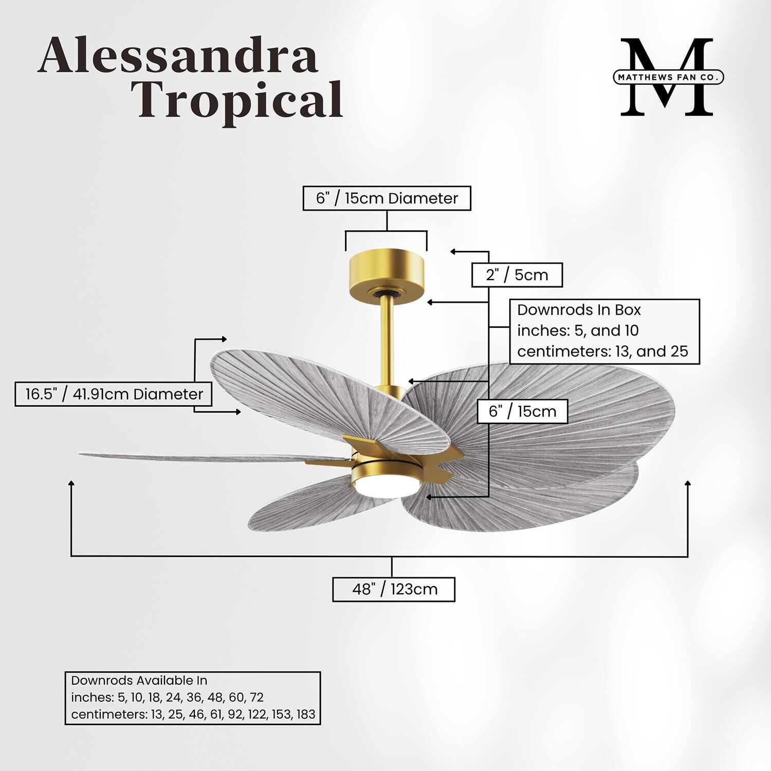 Alessandra Tropical Outdoor Rated 48 Inch Ceiling Fan with Light Kit by Matthews Fan Company