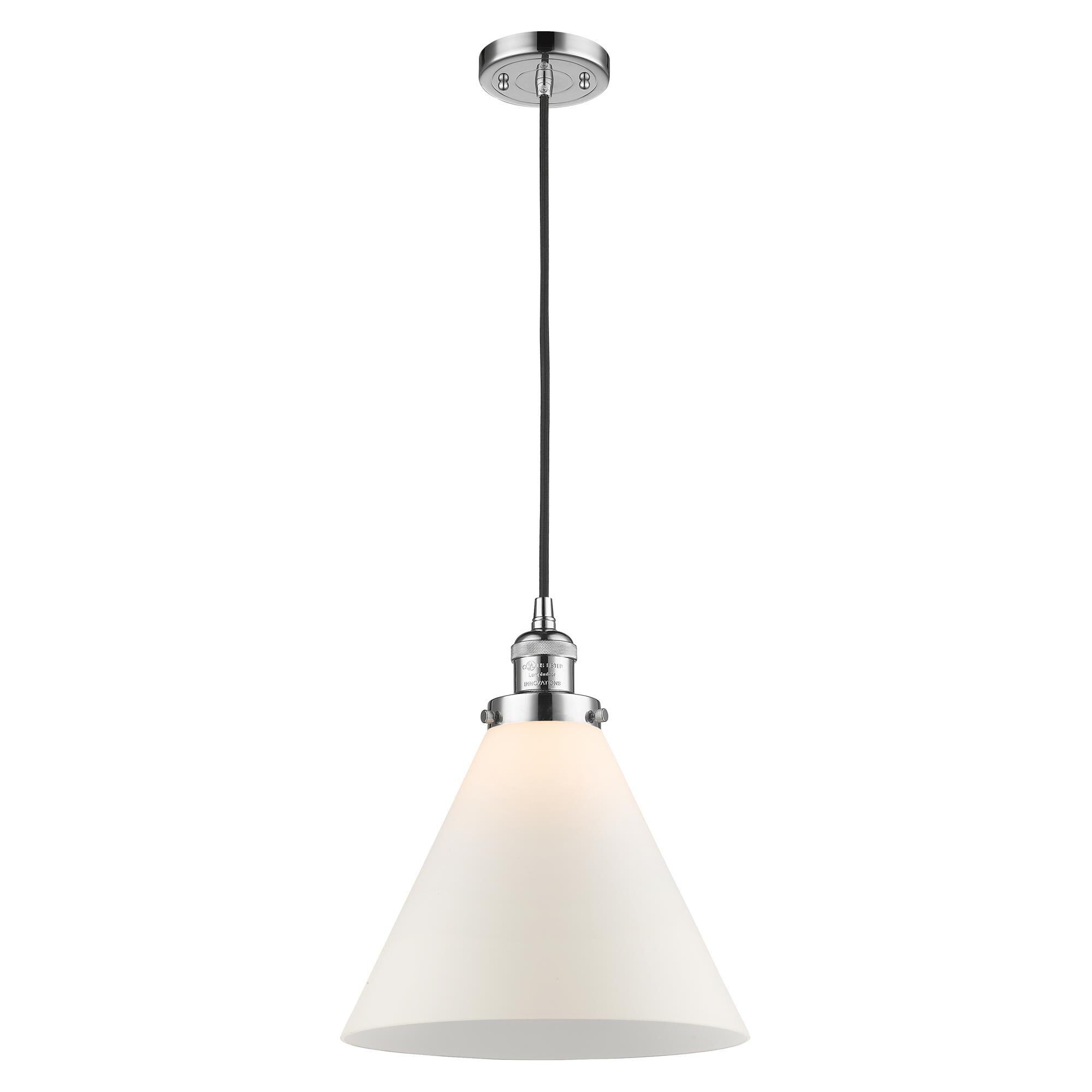 Shown in Polished Chrome finish and Matte White Cased glass