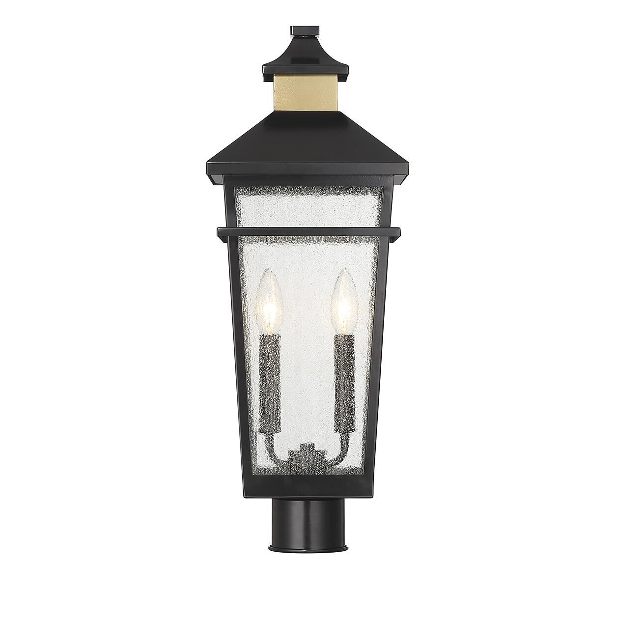 Shown in Matte Black with Warm Brass finish and Clear Seeded glass