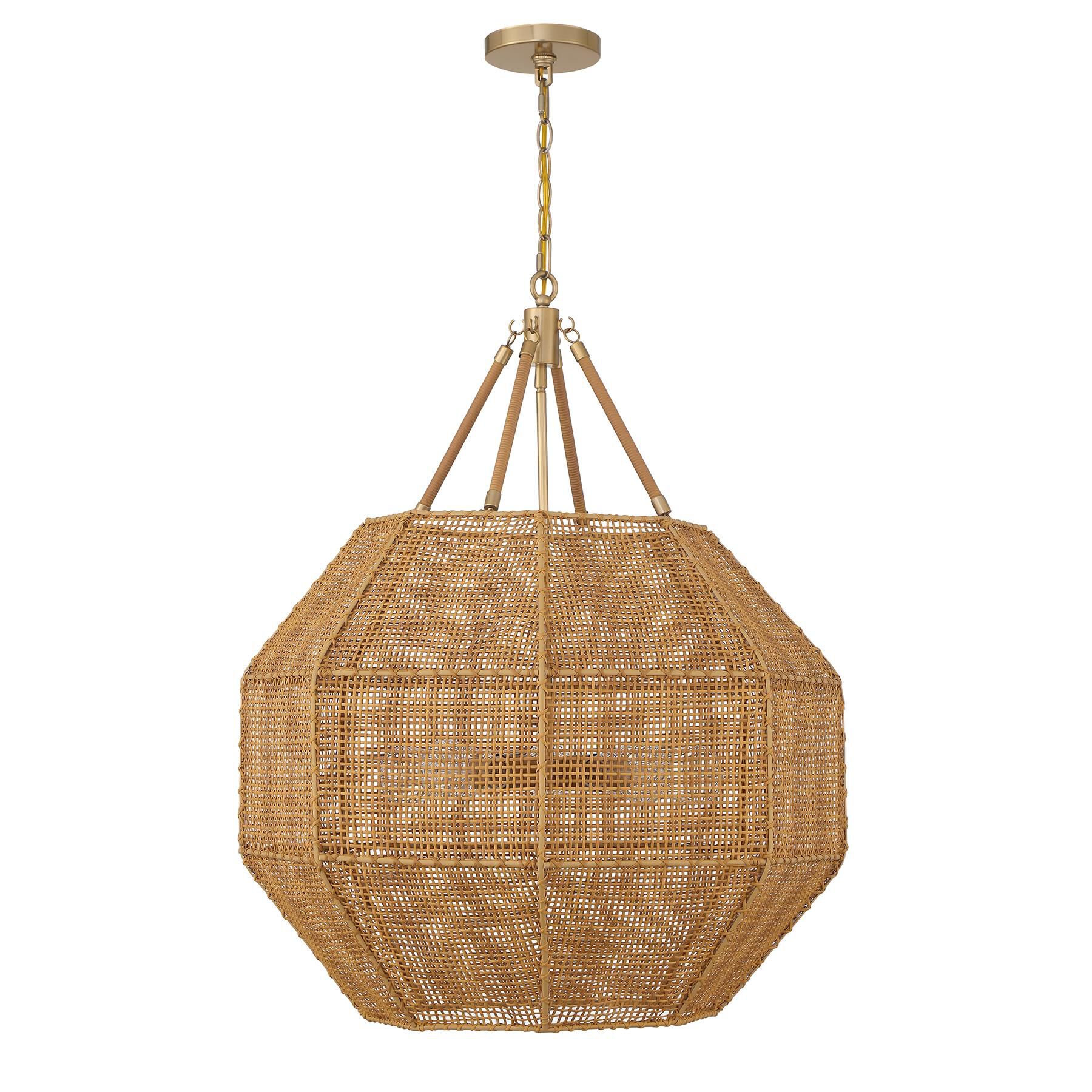Shown in Burnished Brass And Rattan finish