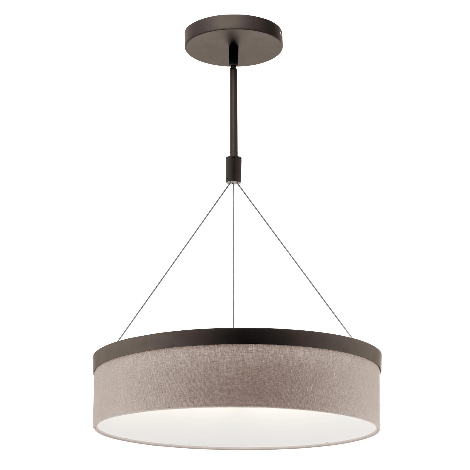 Shown in Olde Bronze finish and Grey Linen Fabric shade