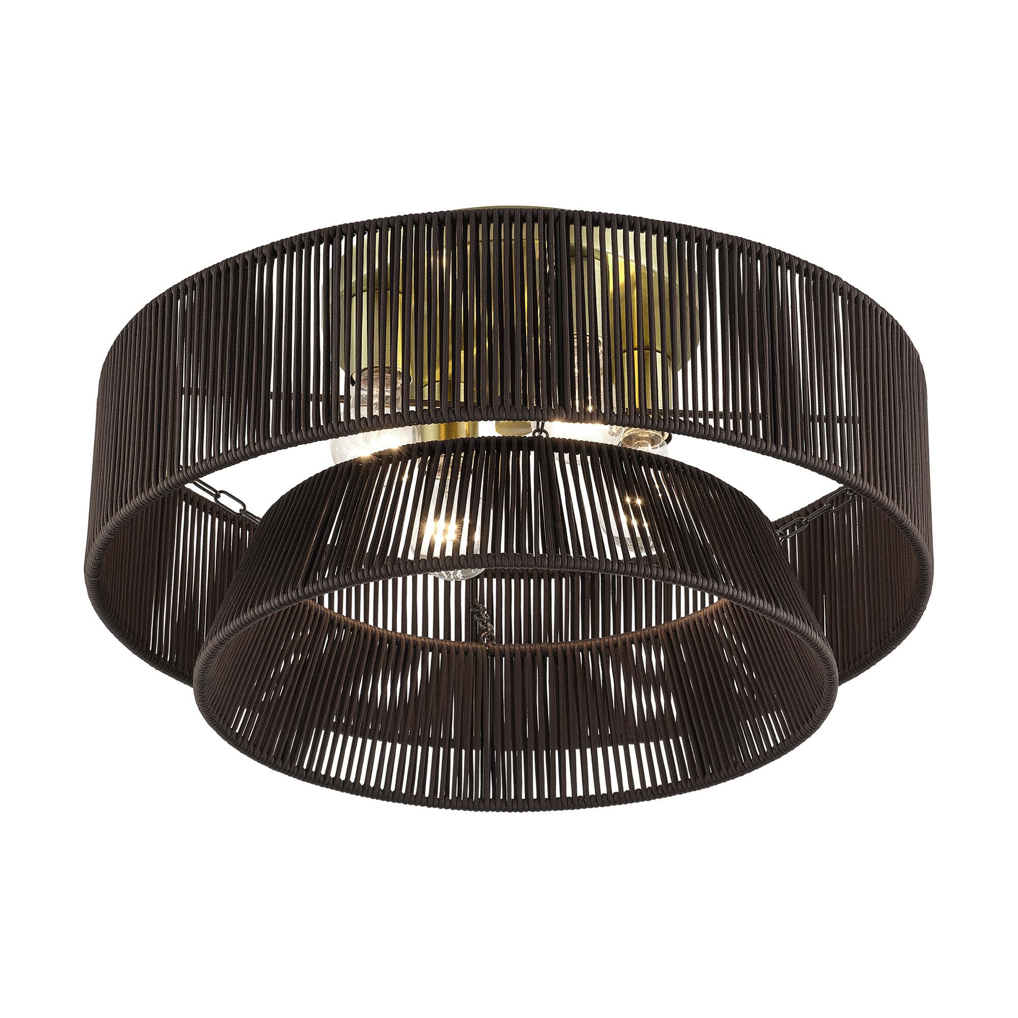Shown in Antique Brass finish and Hand-Woven Dark Chocolate Color Polyester Rope shade