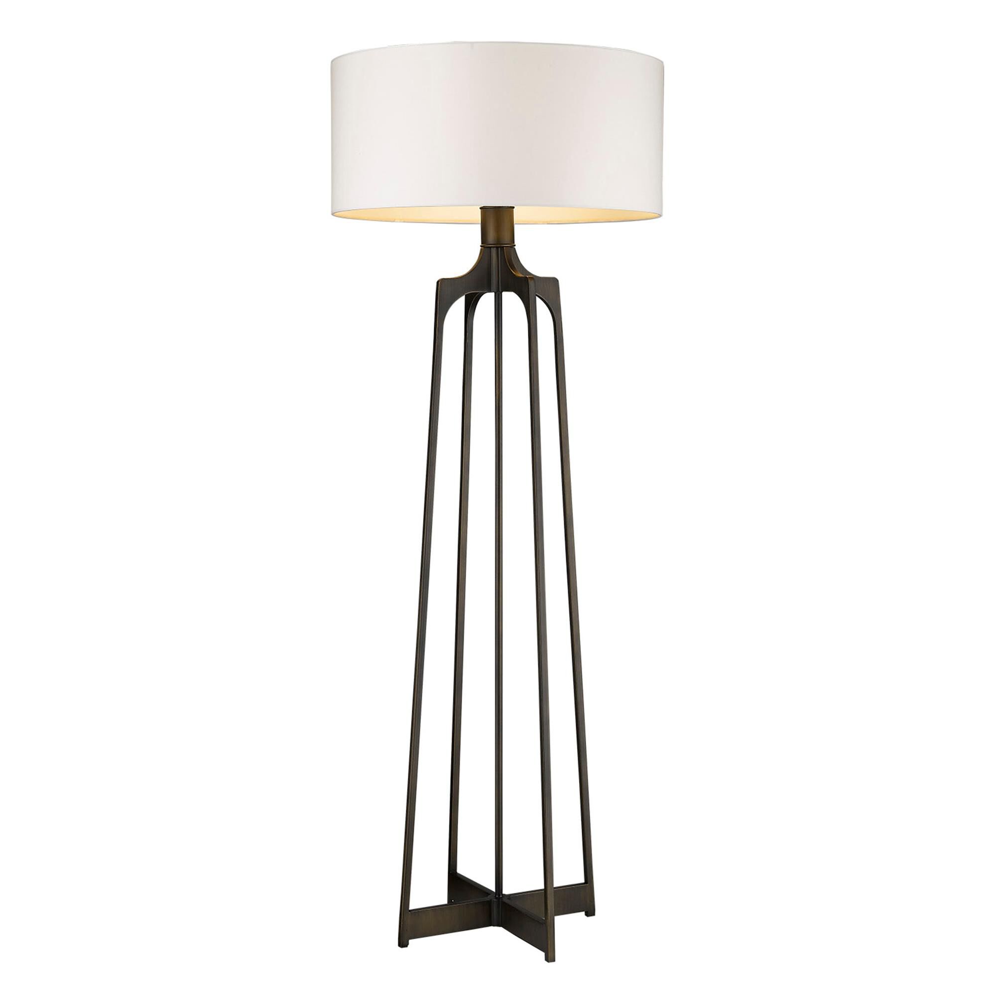 Shown in Oil-Rubbed Bronze finish and White glass and White Hardback Fabric Drum shade