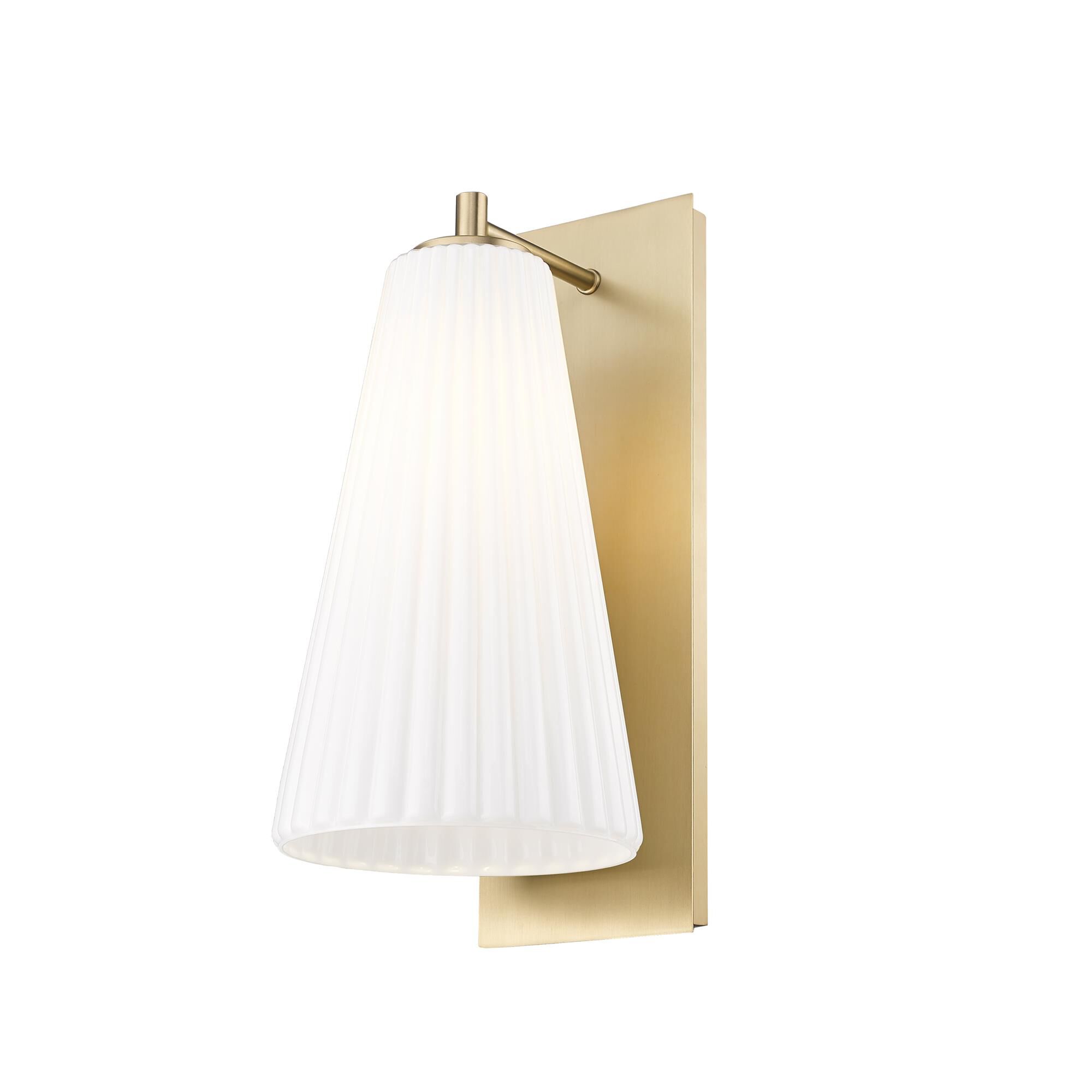 Shown in Modern Gold finish and White glass and White shade