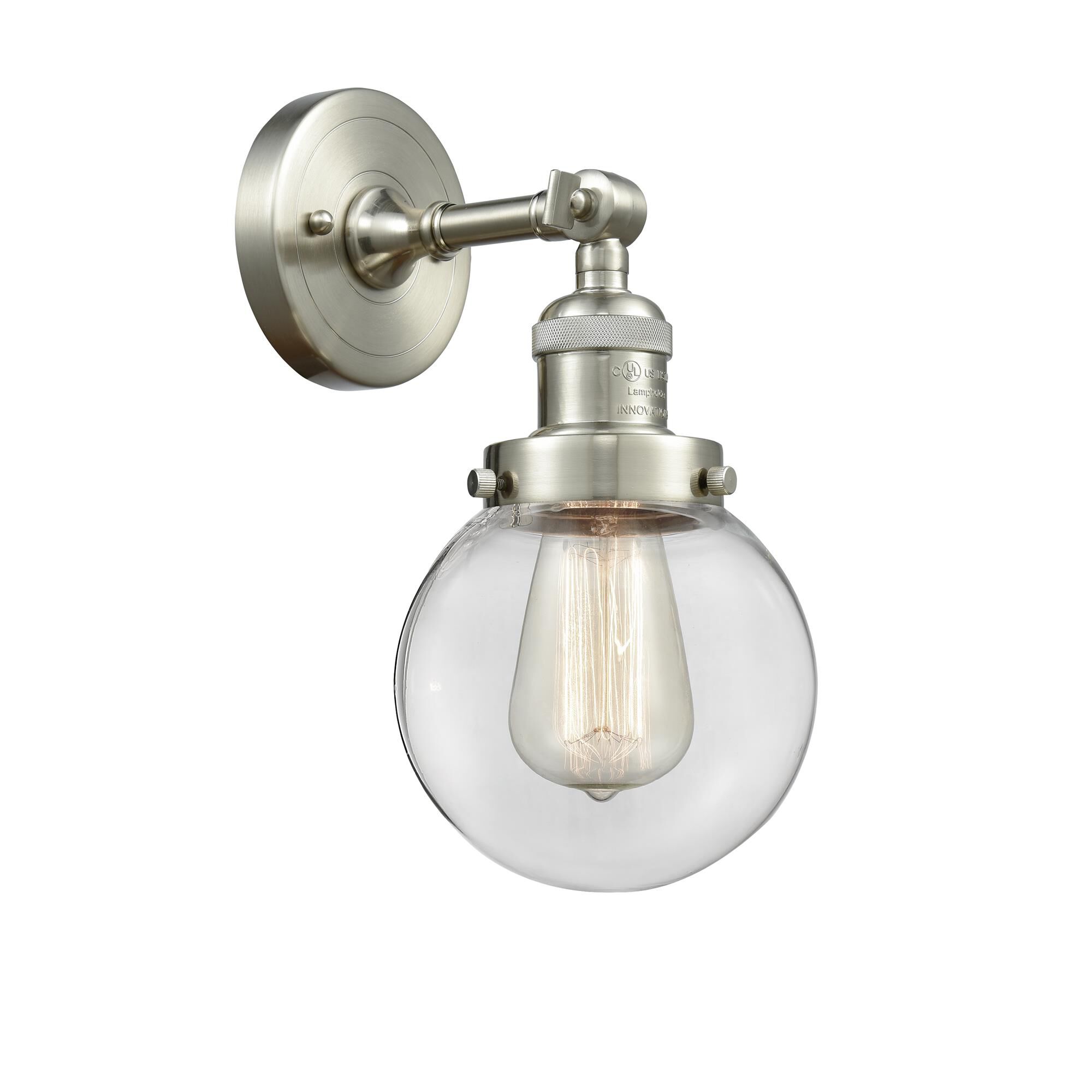 Shown in Brushed Satin Nickel finish and Clear glass and No Accent accent