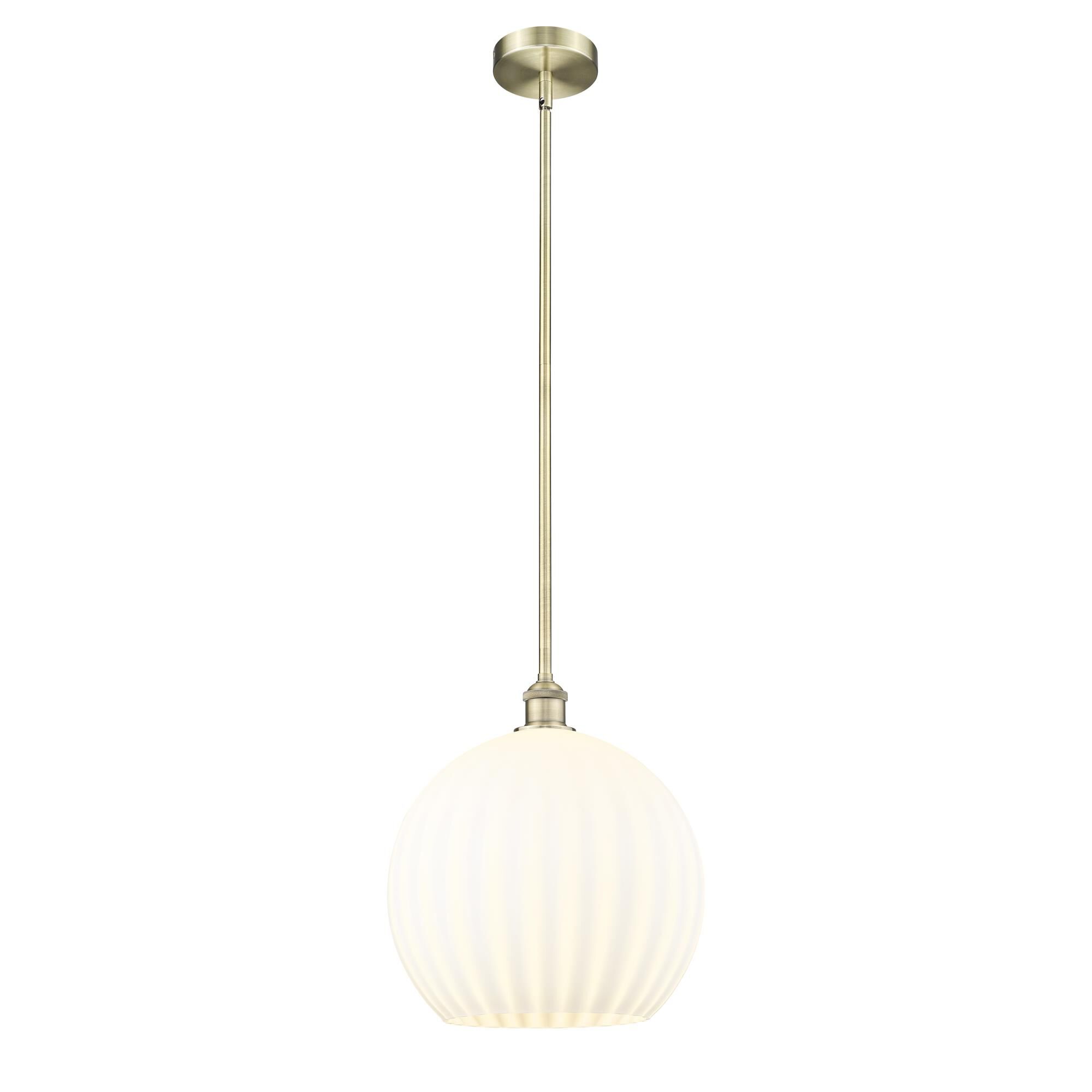 Shown in Antique Brass finish and White Venetian glass