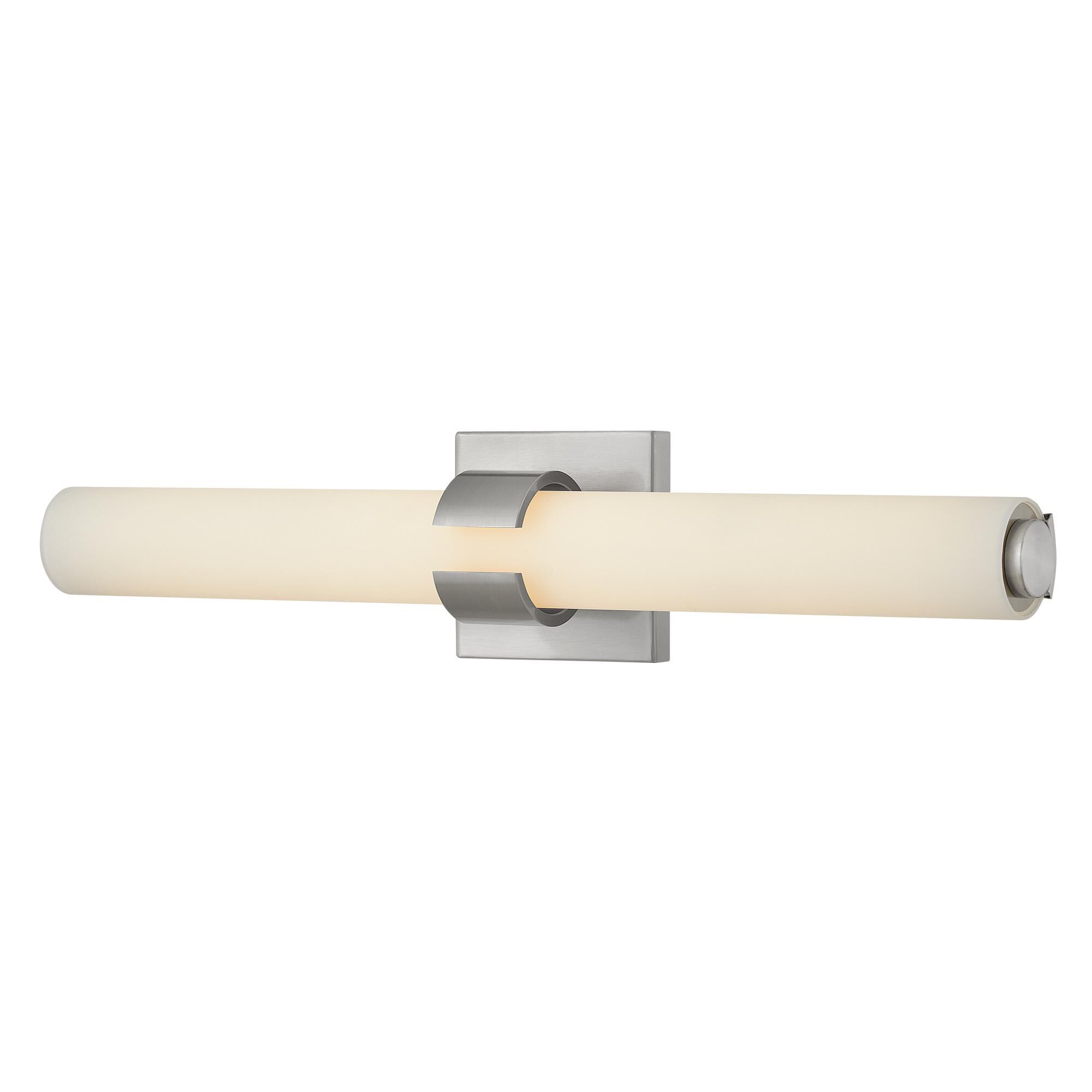 Shown in Brushed Nickel finish and Etched White glass