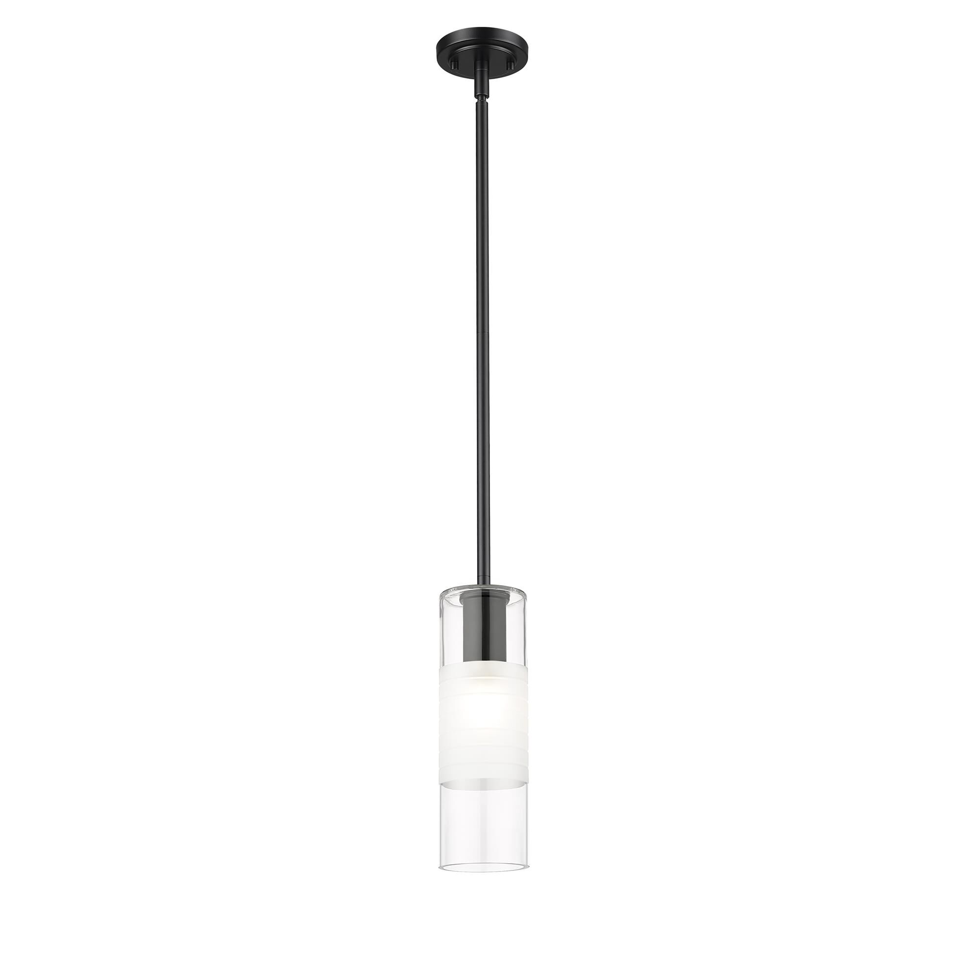 Shown in Matte Black finish and Clear+frosted glass and Clear+frosted shade