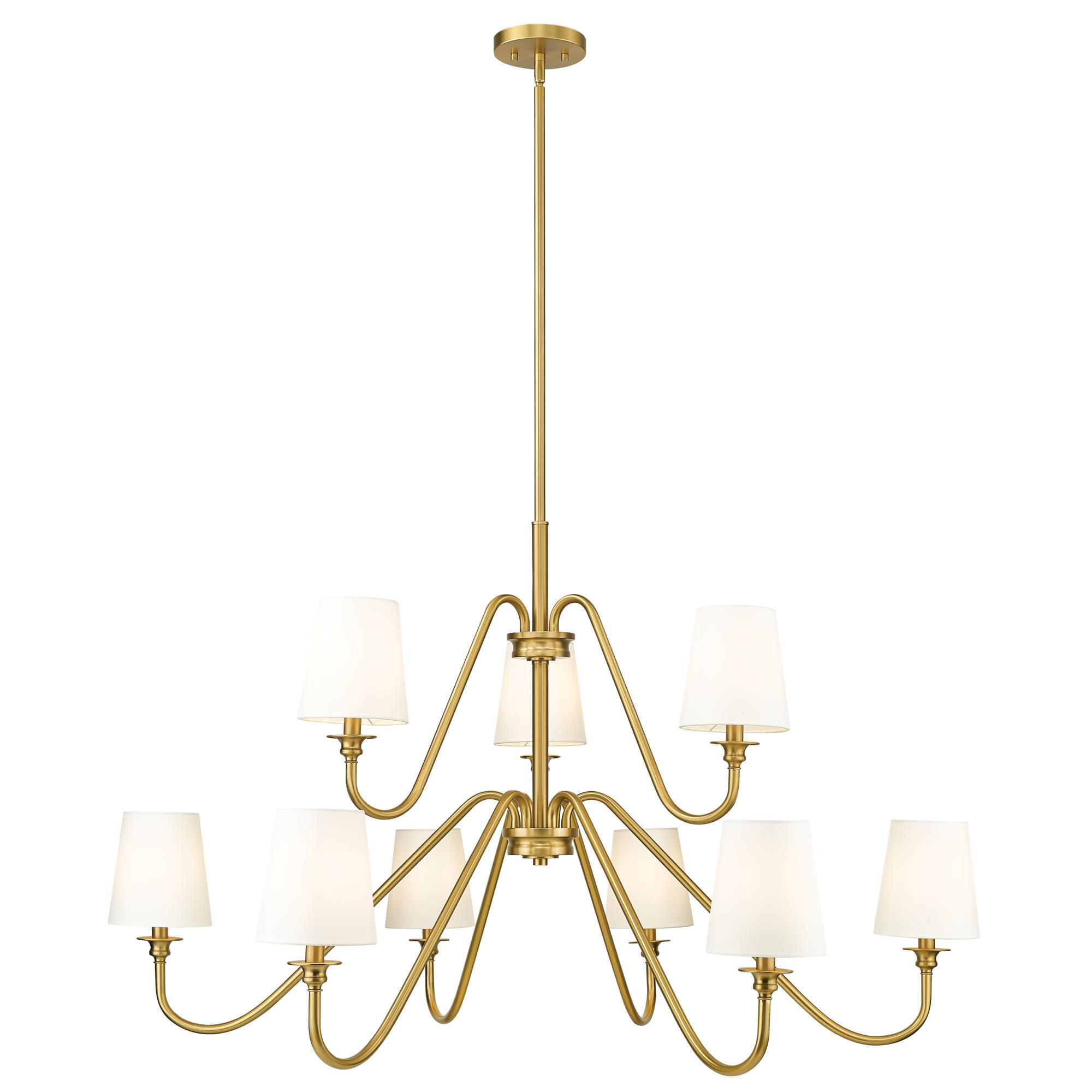 Shown in Modern Gold finish and White glass and White shade