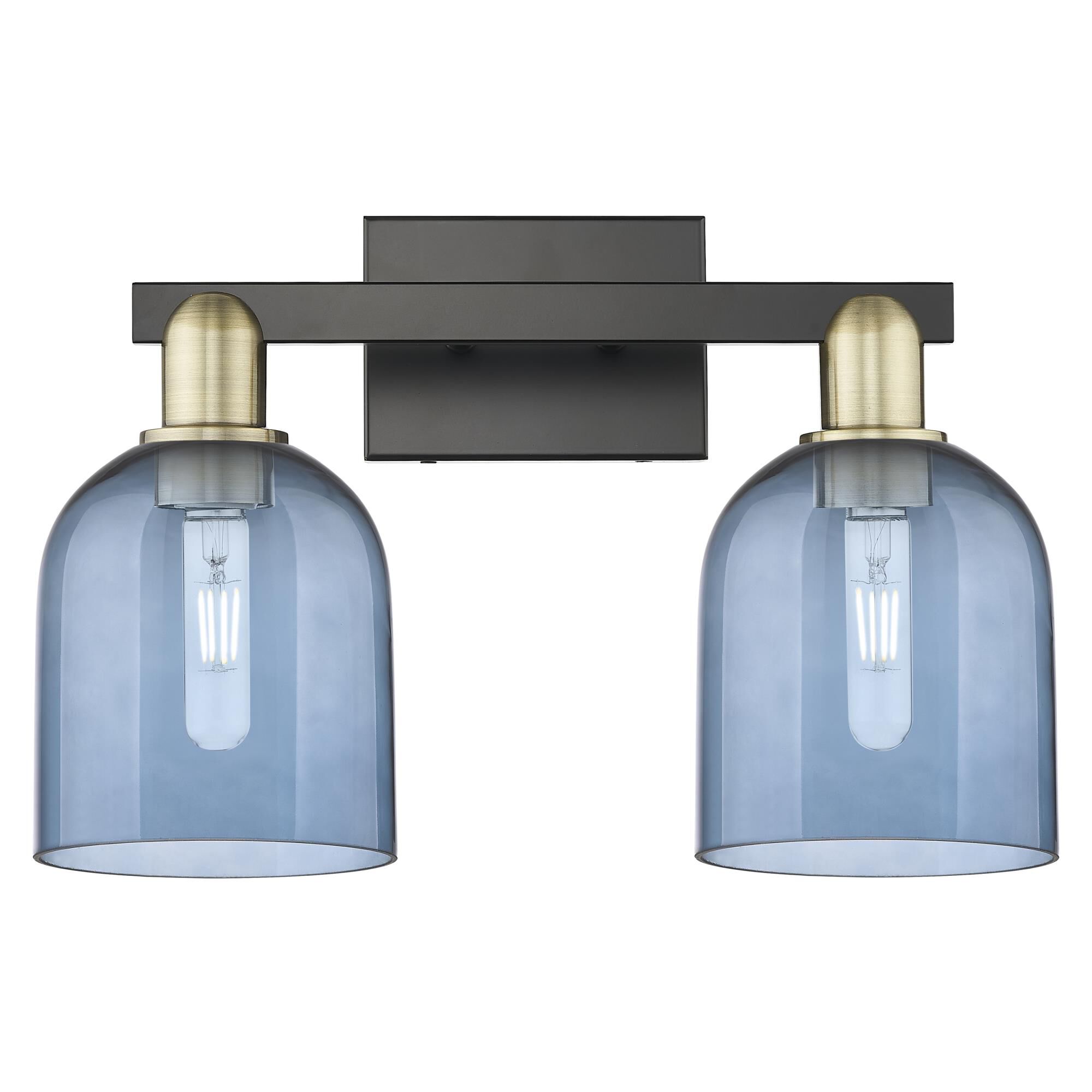 Shown in Black Antique Brass finish and Blue glass