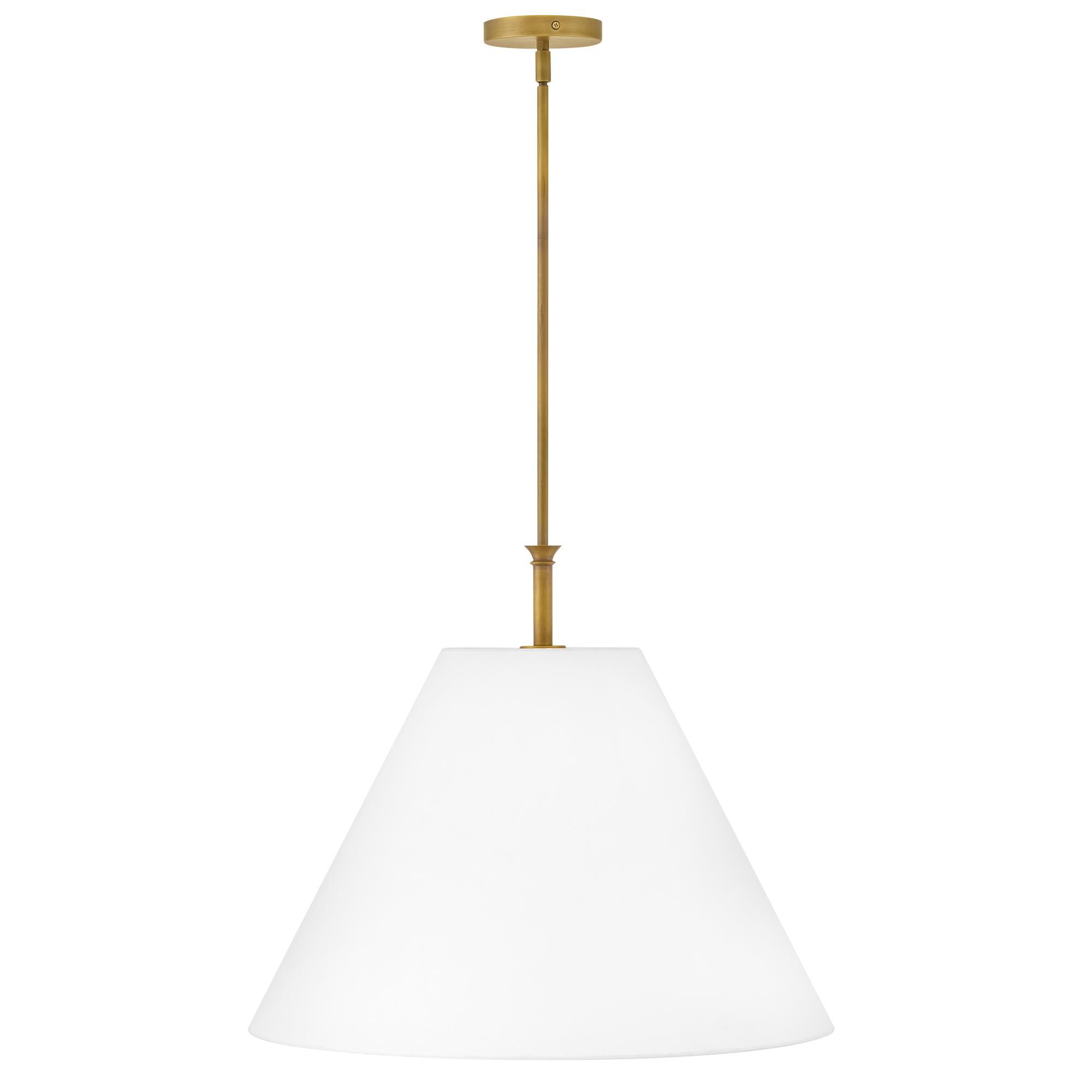 Shown in Heritage Brass finish and Off-White Linen shade