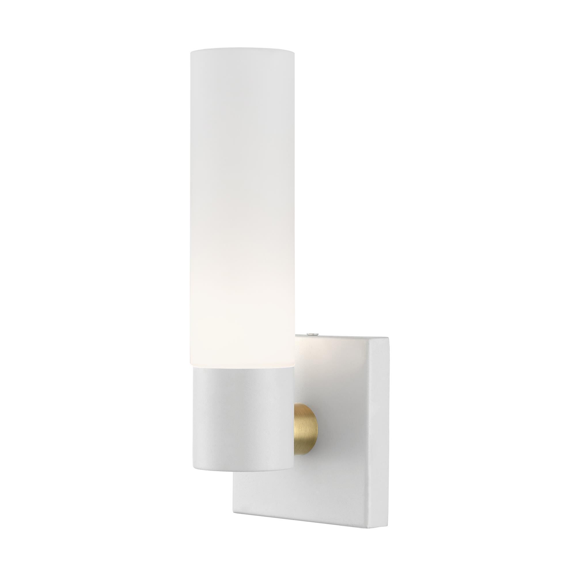 Shown in Textured White With Antique Brass Accent finish and Hand Blown Satin Opal White Twist Lock glass and Hand Blown Satin Opal White Twist Lock Glass shade