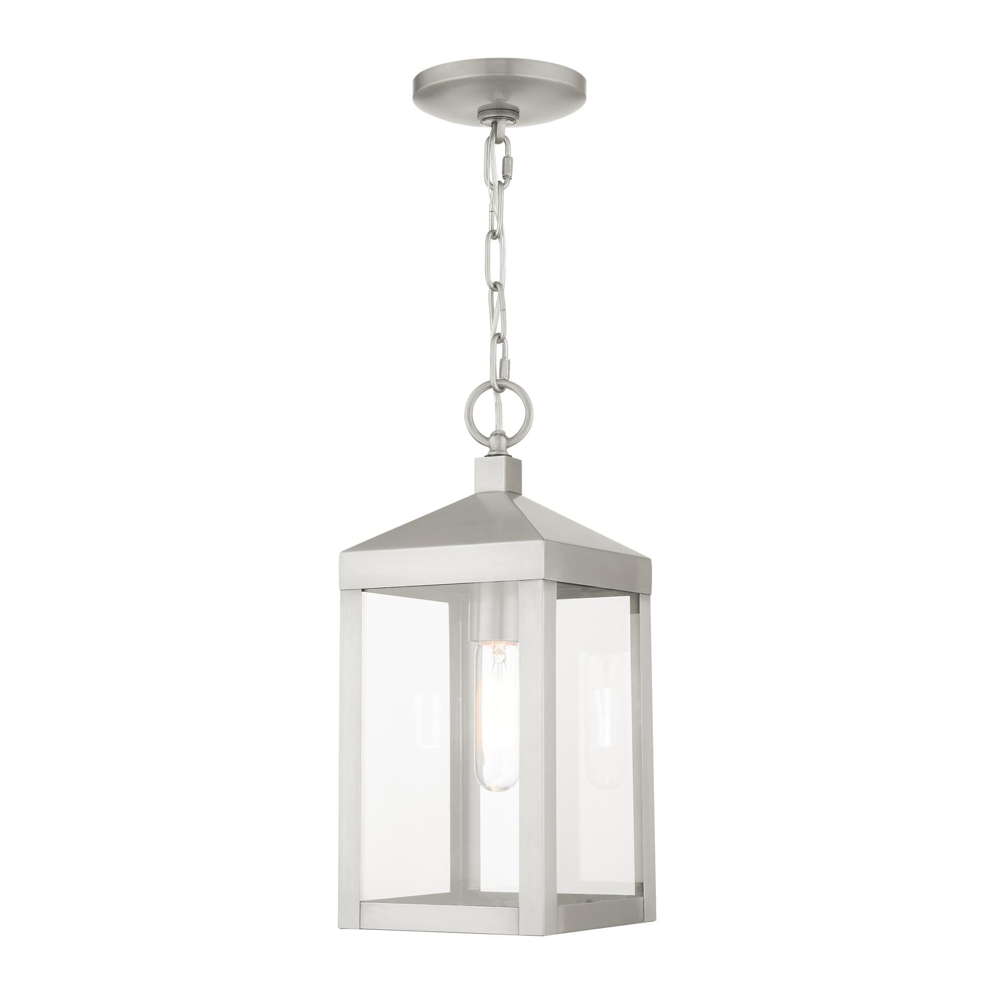 Shown in Brushed Nickel finish and Clear glass and Clear Glass shade