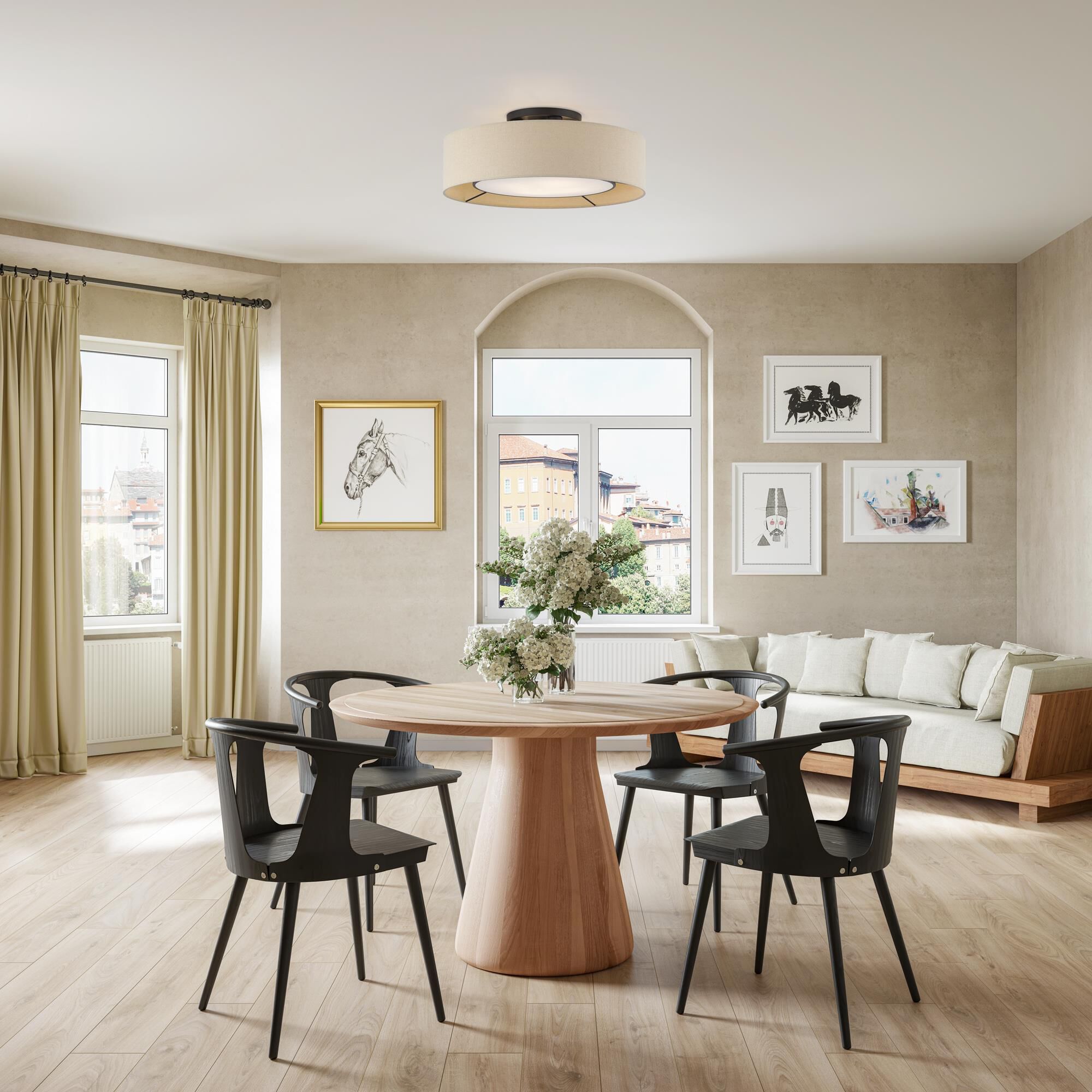 Shown in Bronze finish and Hand Crafted Parchment Color Hardback Fabric shade