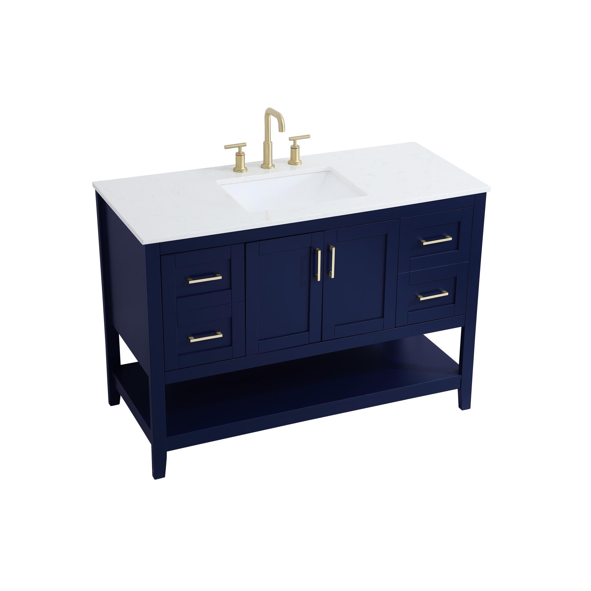 Shown in Blue And Gold With Calacatta Quartz finish
