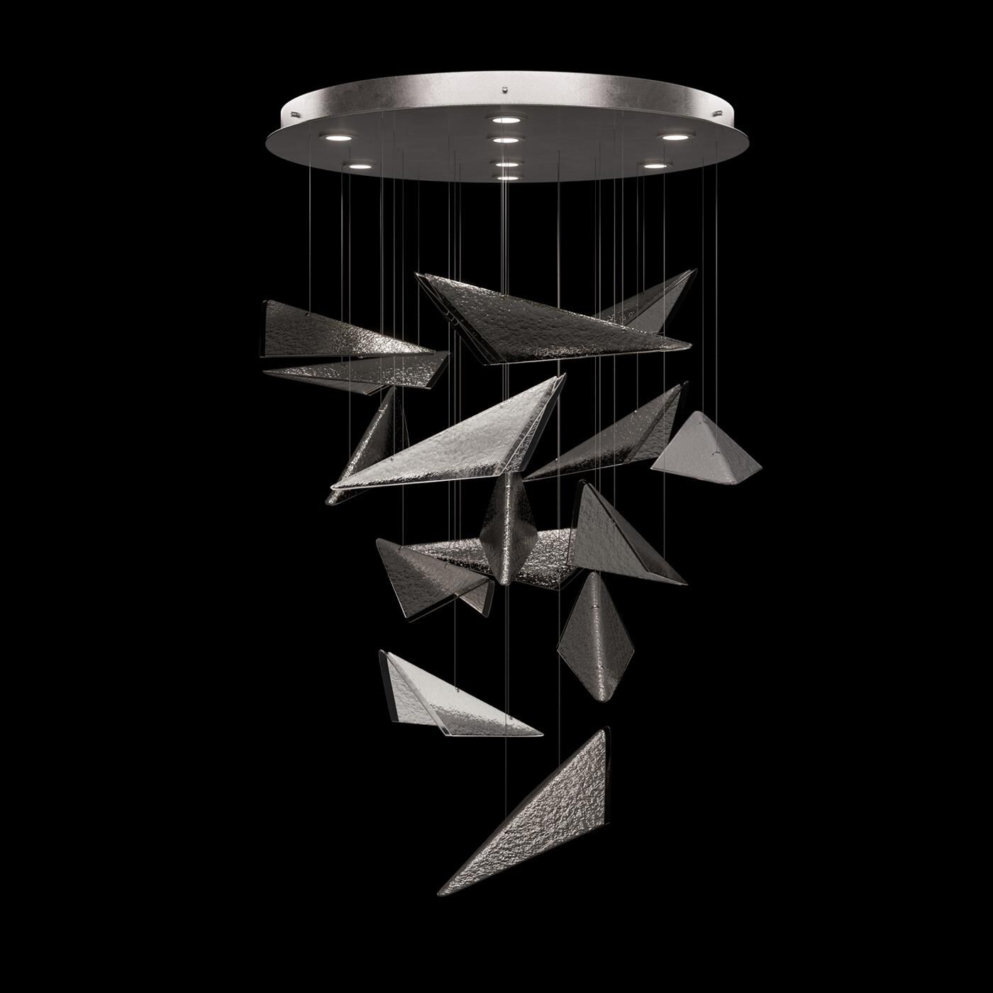 Shown in Silver finish and Smoke Hammered glass