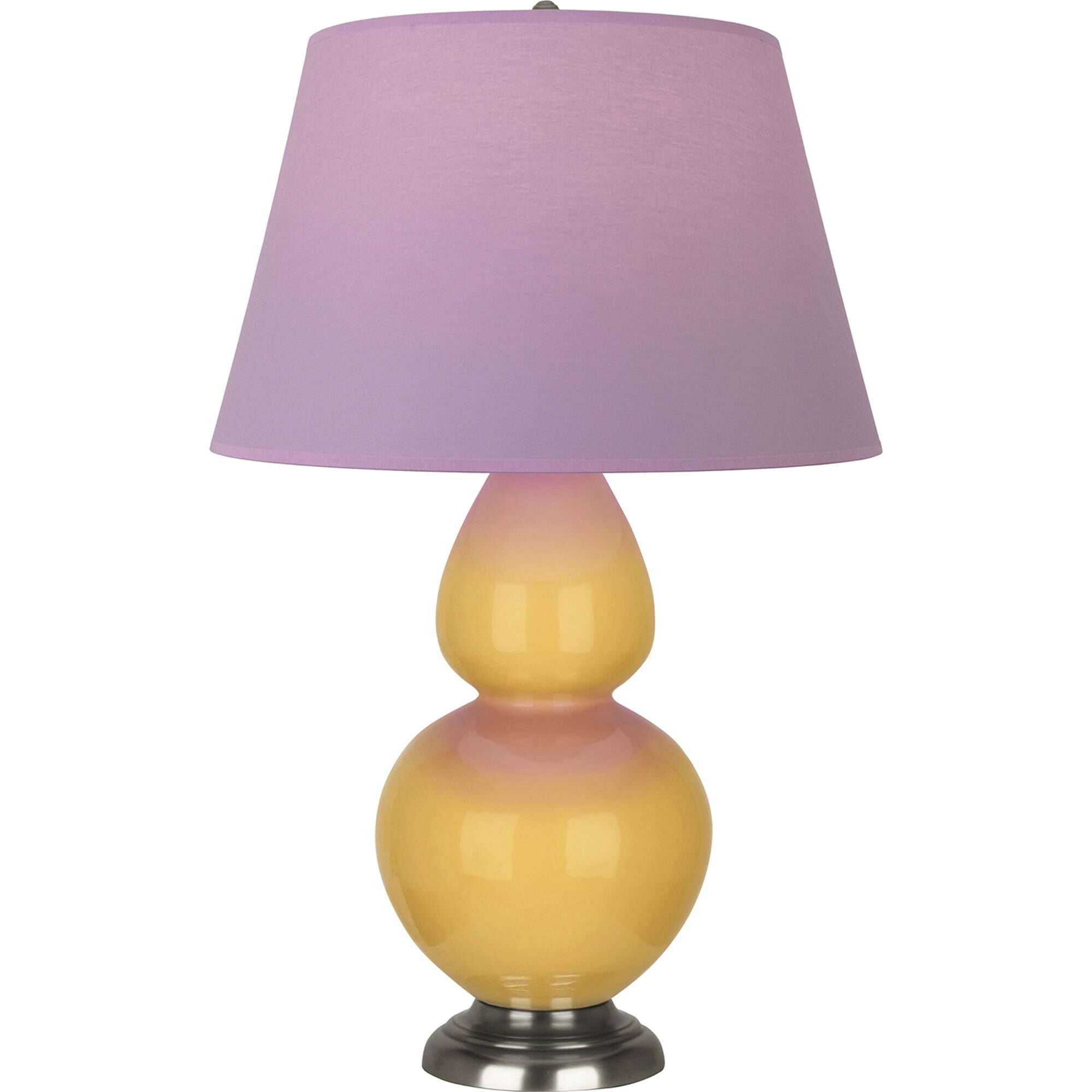 Shown in Sunset Yellow finish and Lavender and Plum shade and Antique Silver accent